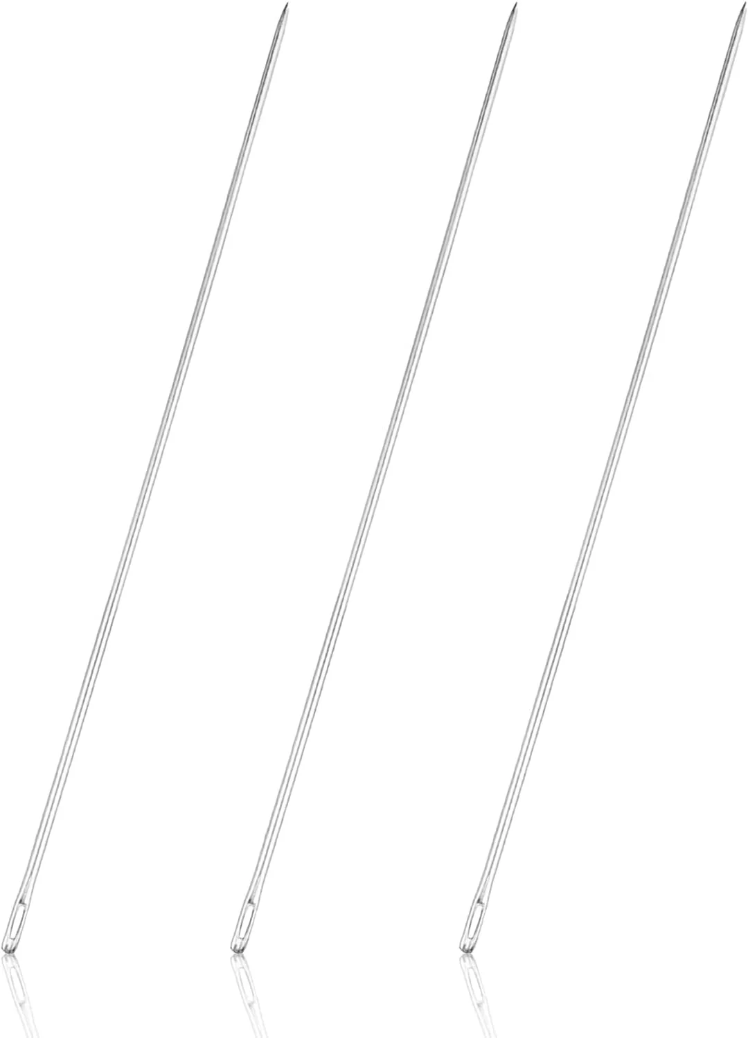 ست 3 عددی سوزن های خیاطی دستی چشم بزرگ، سوزن های بافتنی، سوزن های بافتنی کاموایی در یک لوله شفاف سوزن خیاطی، سایز 12 اینچ، سوزن های گلدوزی برای خیاطی دستی با سوزن نخ کن، برای صنایع دستی خانگی