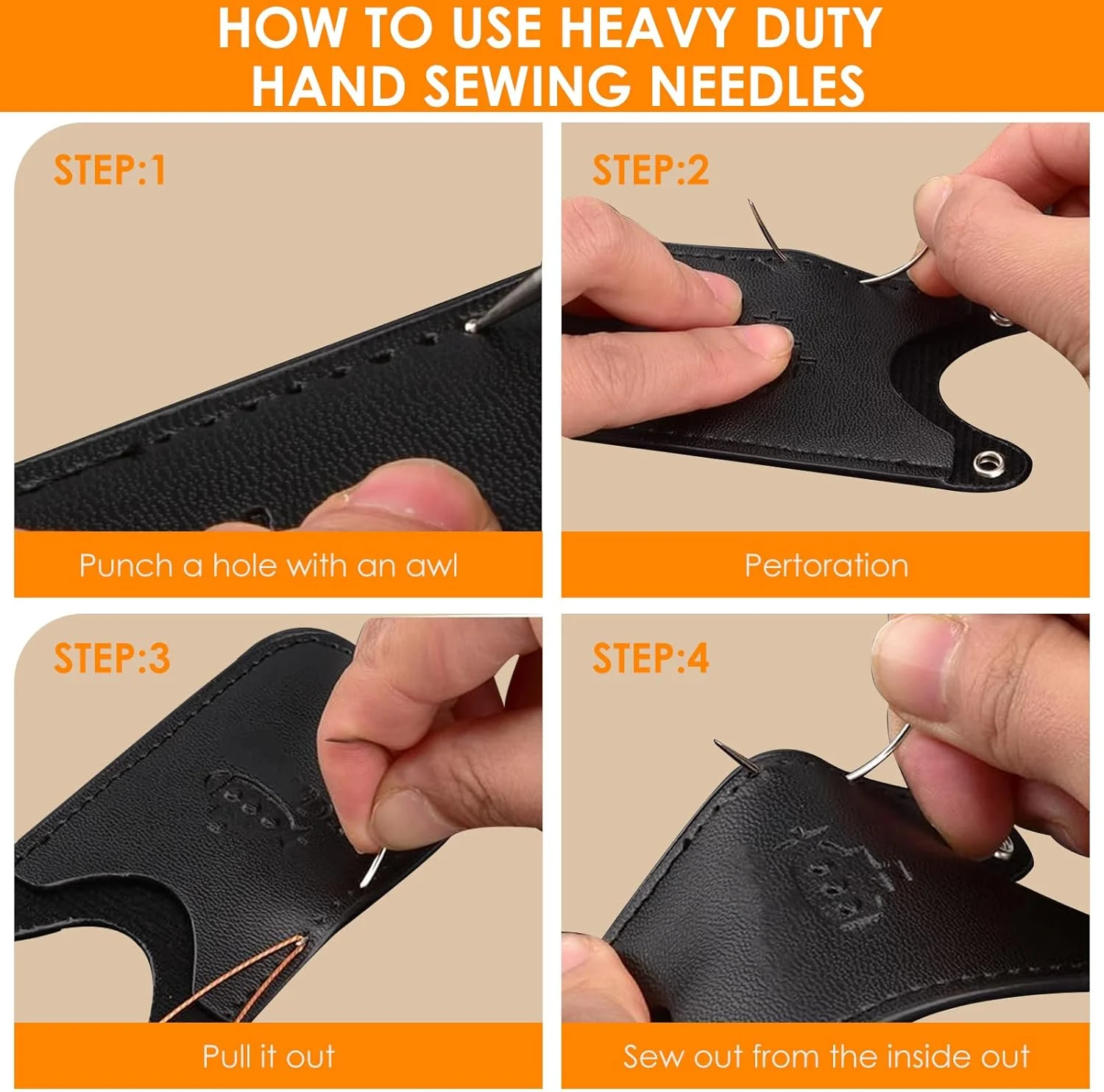 مجموعه سوزن های خیاطی دستی سنگین، 7 مدل سوزن چرمی با 2 عدد سوزن نخ کن و 2 بسته نخ نایلونی چند منظوره 150 یاردی