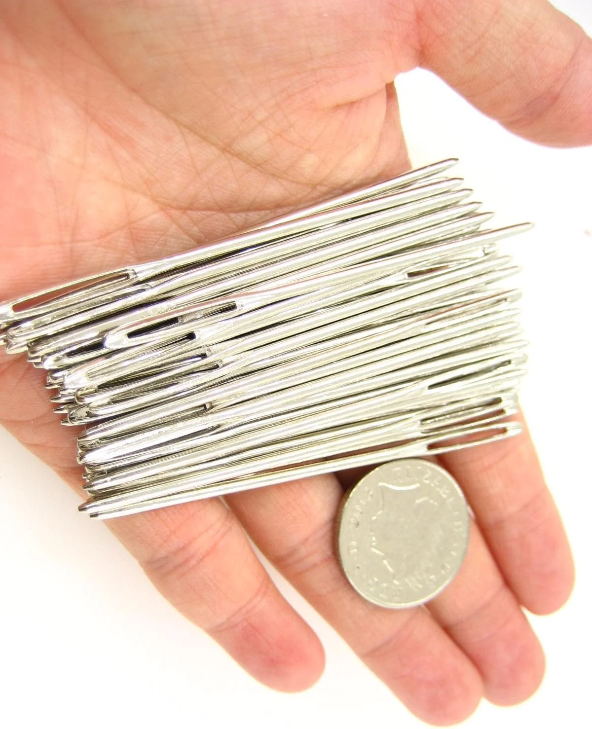 سوزن های بافتنی دستی پشمی فلزی ته گرد چشم بزرگ 7 سانتی متری The Sew Shack، 40 عددی، سوزن گلدوزی بینکا