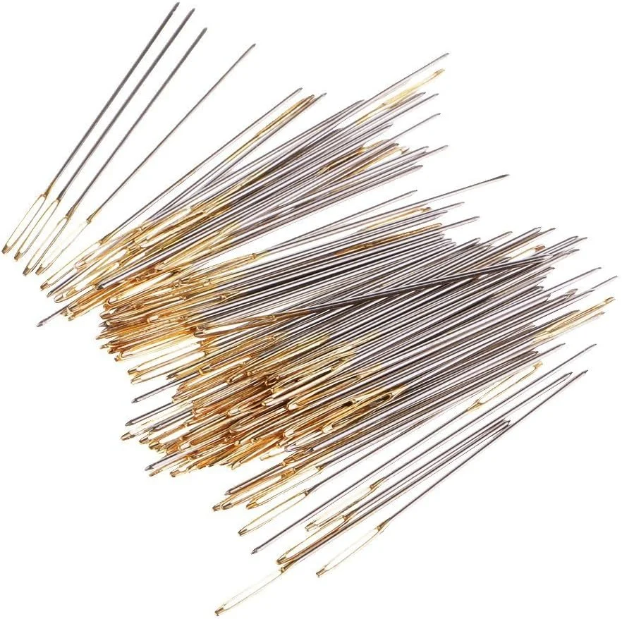 سوزن های گلدوزی و کوبلن چشم بزرگ نقره ای طلایی مخلوط سایز 26 در جعبه شفاف 100 عددی