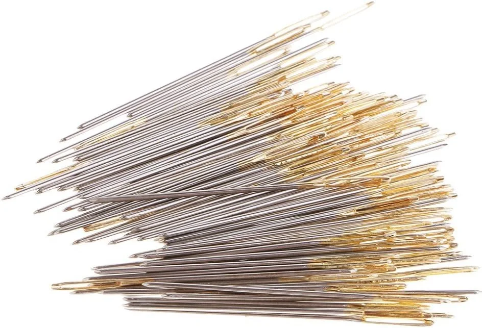 سوزن های گلدوزی و کوبلن چشم بزرگ نقره ای طلایی مخلوط سایز 26 در جعبه شفاف 100 عددی