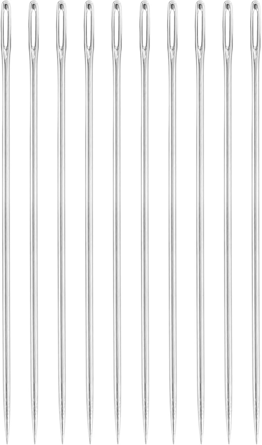 سورسینگ مپ 50 عدد سوزن خیاطی چشم بزرگ، 34 میلی‌متر 0.6 میلی‌متر آهن کربن بالا سوزن نخ گلدوزی سوزن خیاطی چشم بزرگ سوزن بافندگی برای صنایع دستی هنری خیاطی دستی، نقره‌ای