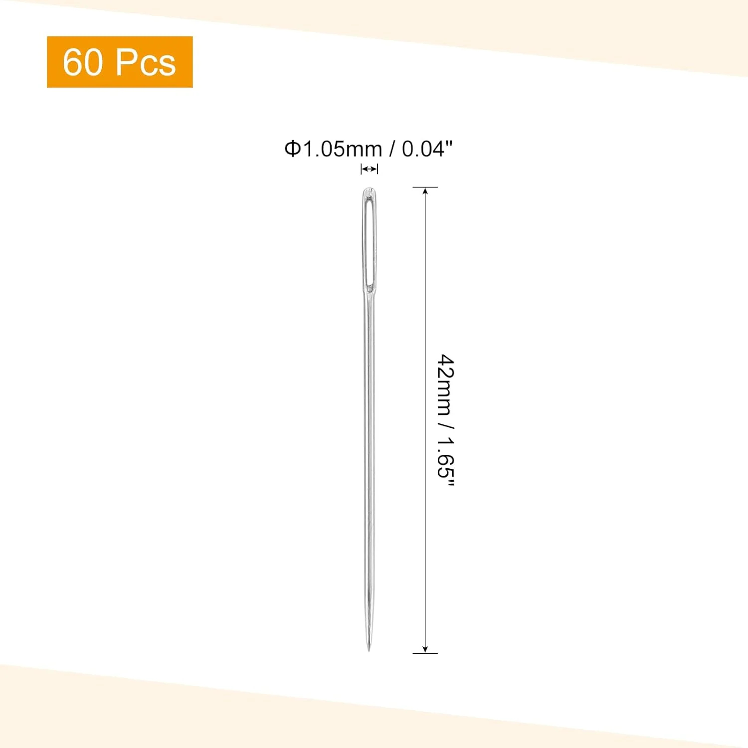 سورسینگ مپ 60 عدد سوزن خیاطی چشم بزرگ، 1.65 اینچ 1.05 میلی متر آهن کربن بالا سوزن نخ گلدوزی سوزن خیاطی چشم بزرگ سوزن بافندگی برای صنایع دستی هنری خیاطی دستی، نقره ای