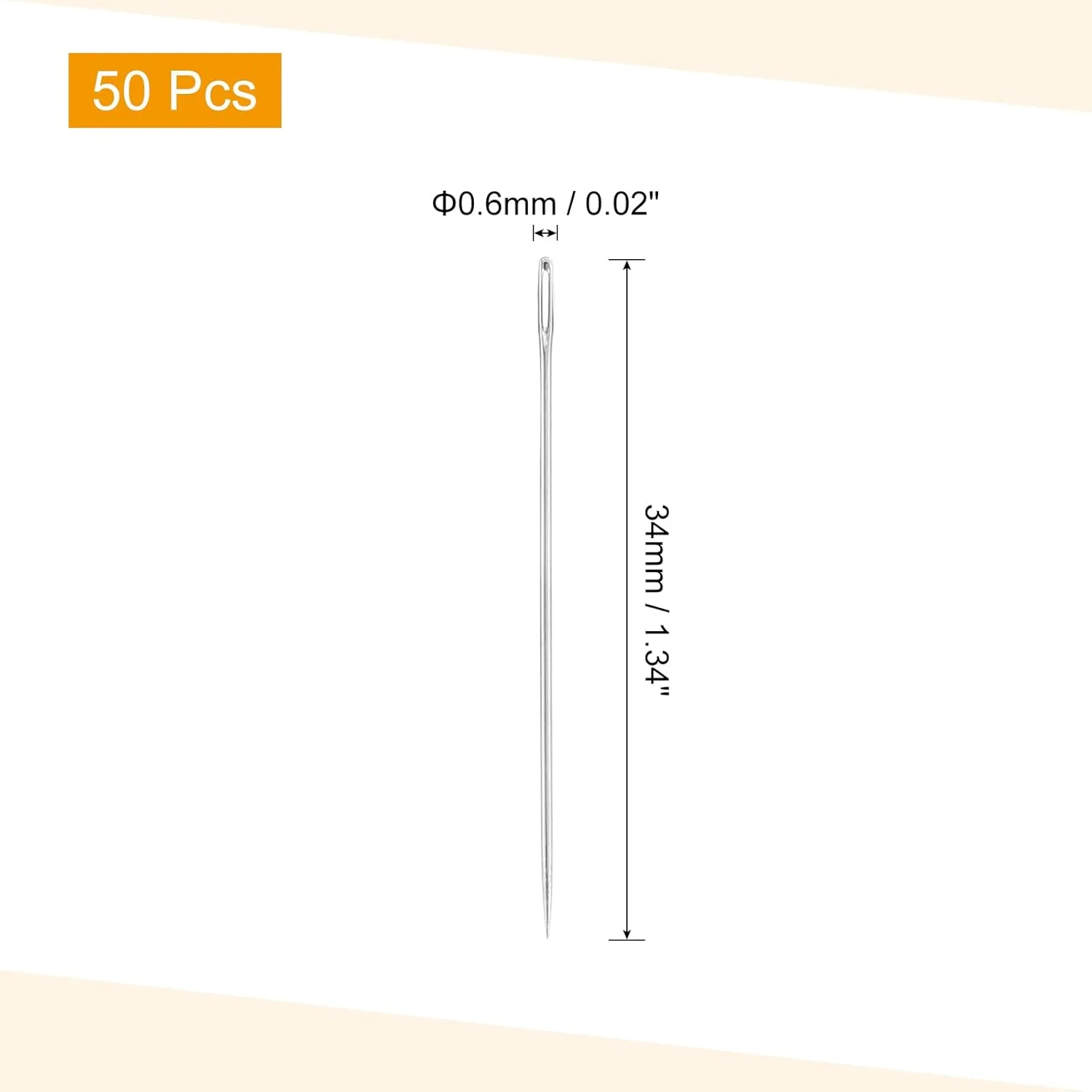 سورسینگ مپ 50 عدد سوزن خیاطی چشم بزرگ، 34 میلی‌متر 0.6 میلی‌متر آهن کربن بالا سوزن نخ گلدوزی سوزن خیاطی چشم بزرگ سوزن بافندگی برای صنایع دستی هنری خیاطی دستی، نقره‌ای