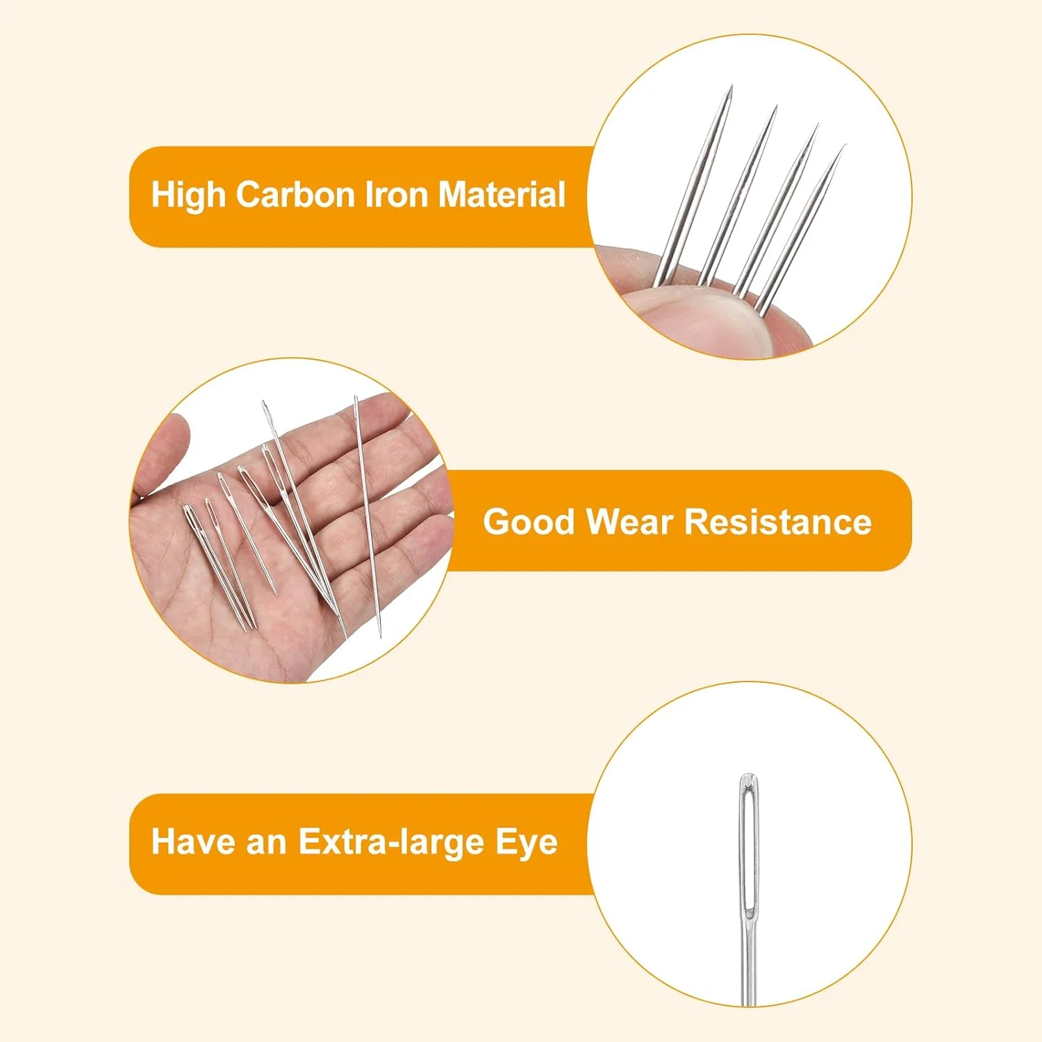 سورسینگ مپ 60 عدد سوزن خیاطی چشم بزرگ، 1.65 اینچ 1.05 میلی متر آهن کربن بالا سوزن نخ گلدوزی سوزن خیاطی چشم بزرگ سوزن بافندگی برای صنایع دستی هنری خیاطی دستی، نقره ای