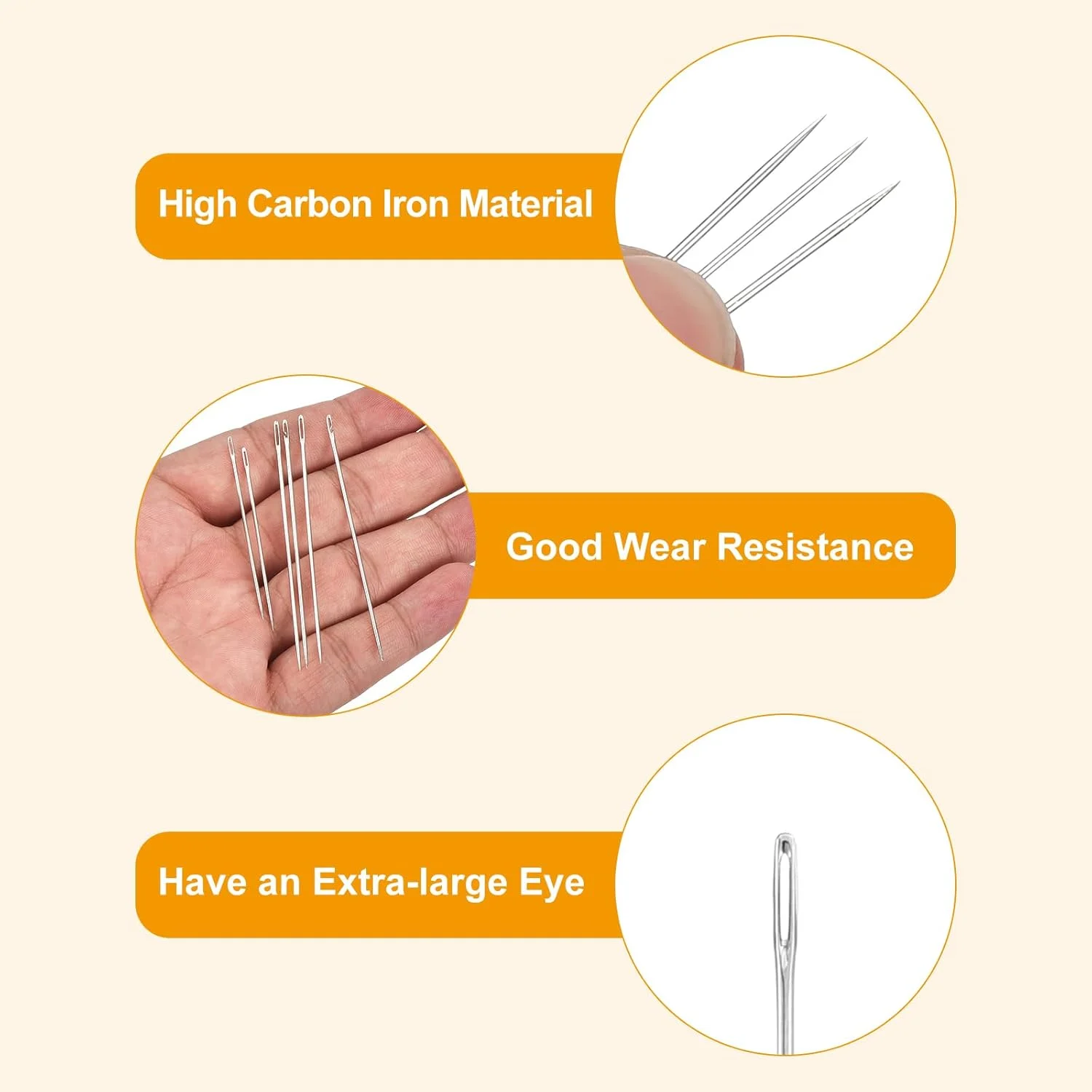 سورسینگ مپ 50 عدد سوزن خیاطی چشم بزرگ، 34 میلی‌متر 0.6 میلی‌متر آهن کربن بالا سوزن نخ گلدوزی سوزن خیاطی چشم بزرگ سوزن بافندگی برای صنایع دستی هنری خیاطی دستی، نقره‌ای
