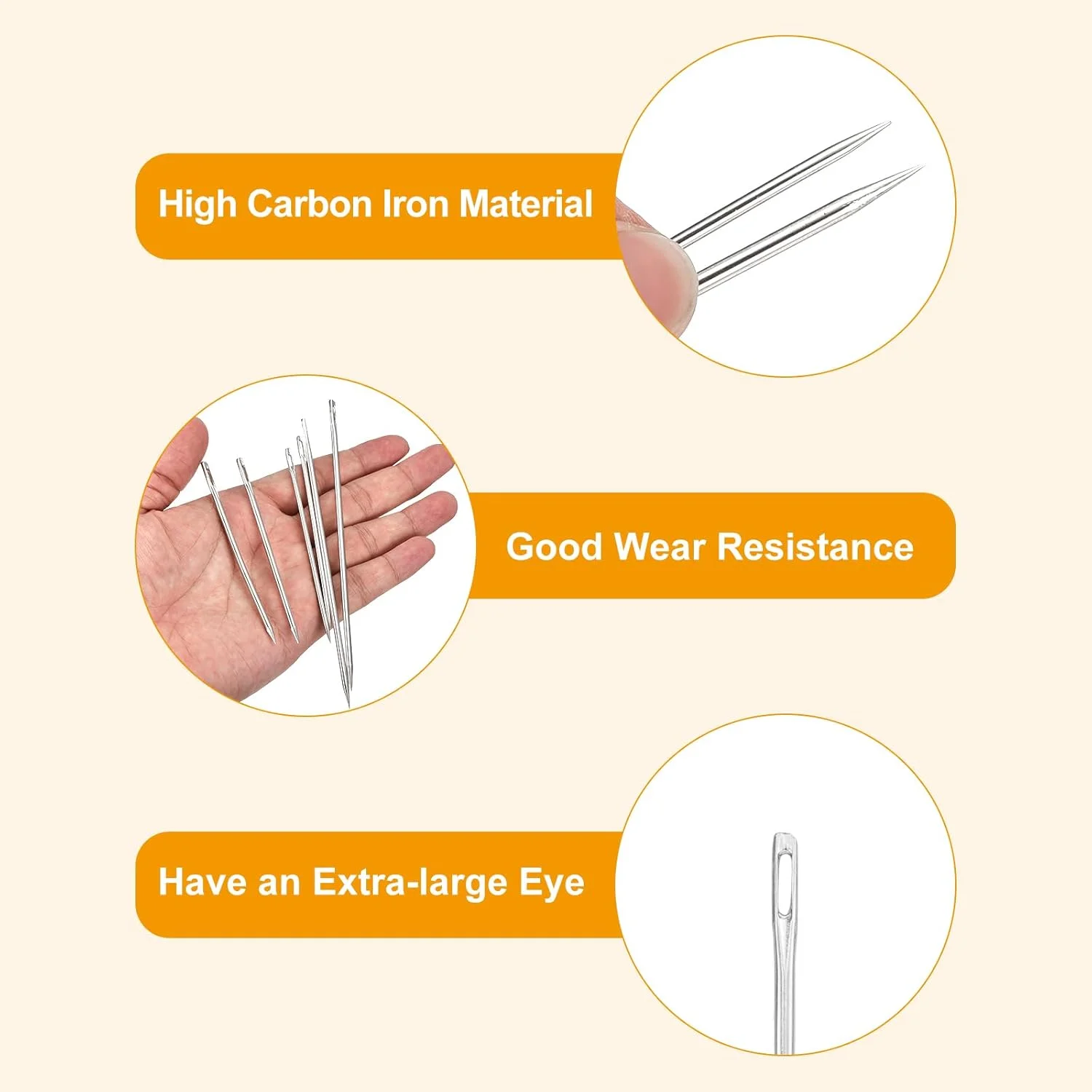 سورسینگ مپ 3 عدد سوزن خیاطی چشم بزرگ، 5.87 اینچ 3 میلی متر سوزن نخ دوزی فولادی سوزن خیاطی چشم بزرگ سوزن بافندگی برای خیاطی دستی صنایع دستی هنری، نقره ای