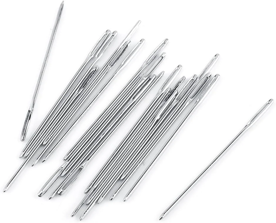 سوزن های بخیه چشم بزرگ، سوزن خیاطی دستی چشم بزرگ 20 عددی نقره ای سوزن های بافندگی گرد بزرگ برای خیاطی گلدوزی طول 52 میلی متر