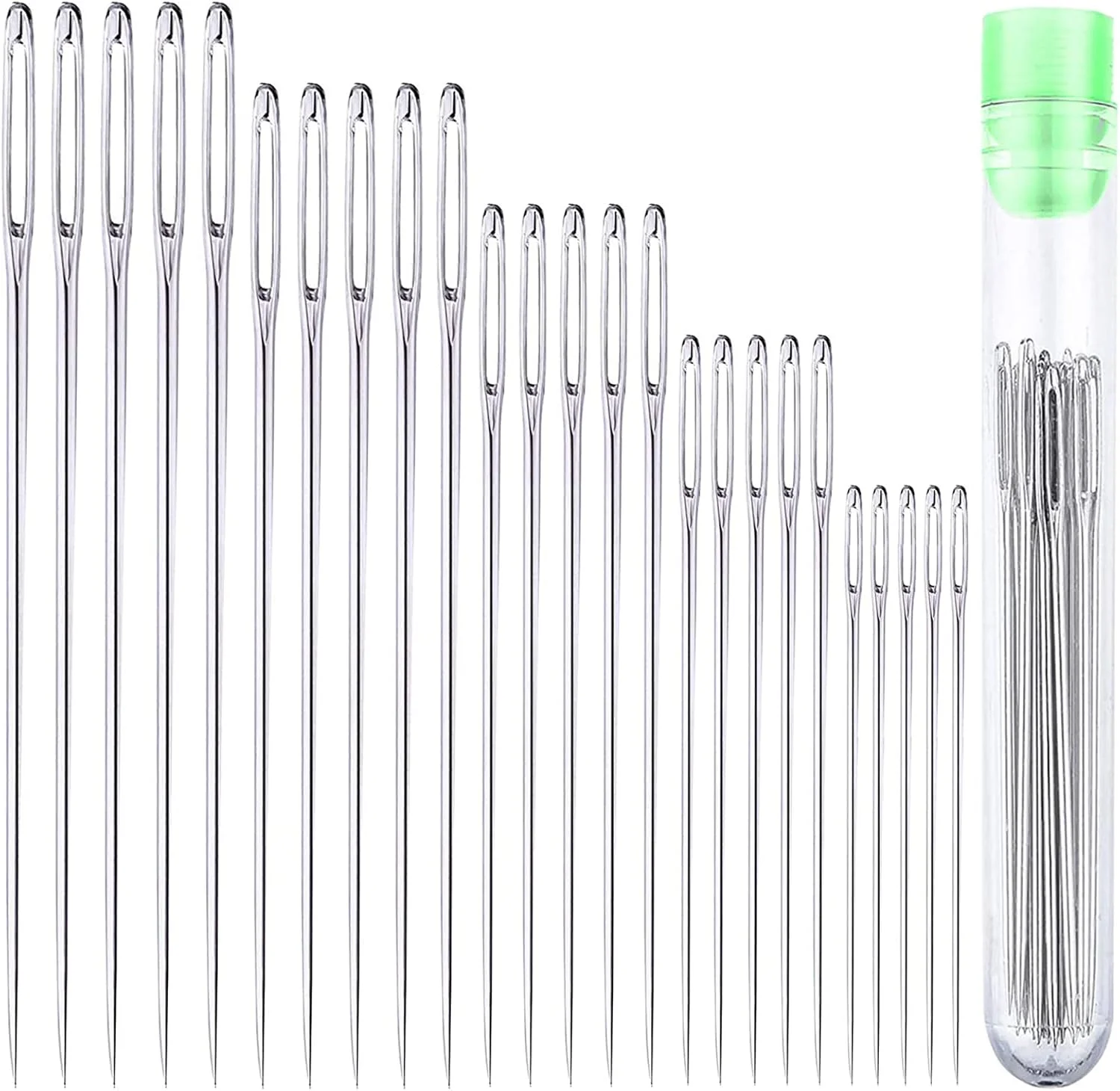 سوزن های کوک چشم بزرگ، 25 عدد سوزن نخ گلدوزی استیل ضد زنگ سوزن های خیاطی سوزن های کوک با لوله ذخیره سازی سوزن، 5 سایز