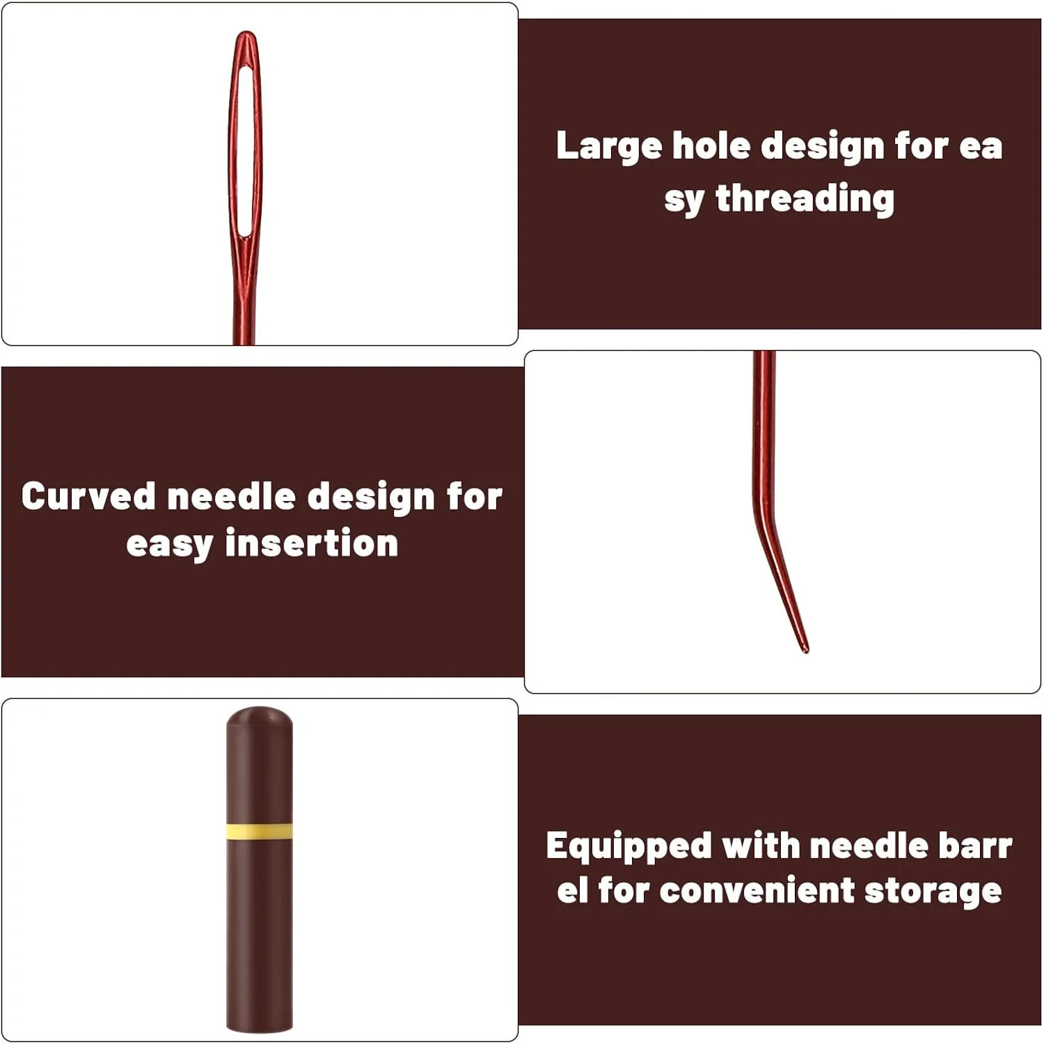 سوزن کوبلن، سوزن رفو، سوزن های پشمی برای دوخت بافتنی، سوزن های رفو استیل ضد زنگ برای پشم با میله چوبی، سوزن پشمی برای دوخت چرم قلاب بافی (4 رنگ)