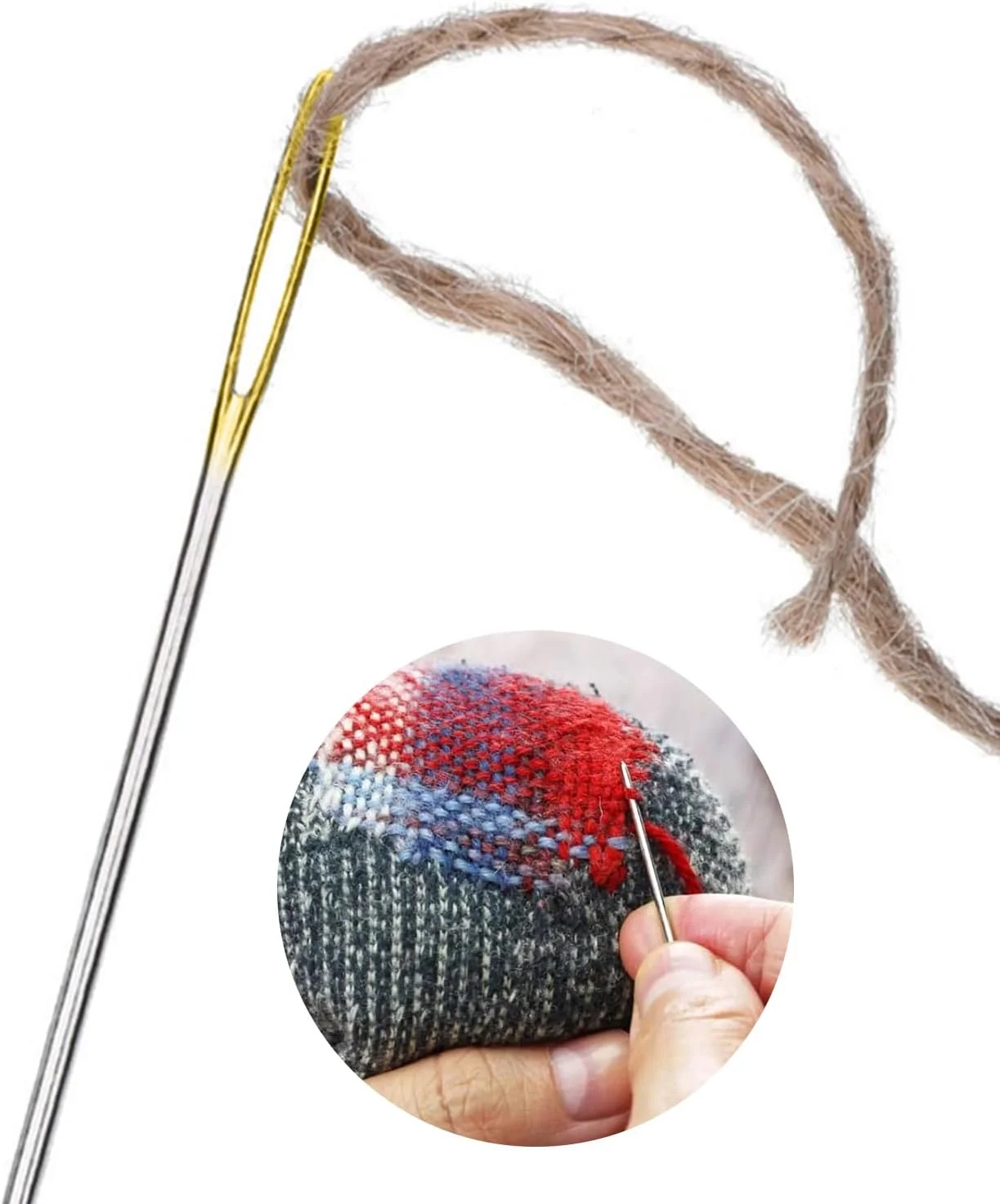 12 عدد سوزن خیاطی ضخیم با چشم بزرگ، سوزن های بافتنی نخ استیل ضد زنگ، سوزن های خیاطی دستی گلدوزی با لوله ذخیره سازی سوزن آلومینیومی، سوزن کوبلن، سوزن خیاطی و سوزن رفو