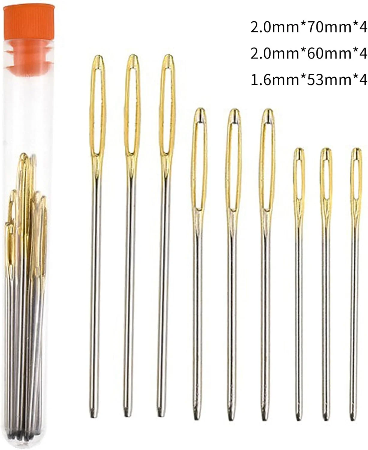 12 عدد سوزن لحاف دوزی بزرگ با نوک گرد، سوزن های بافتنی نخ استیل ضد زنگ، سوزن های گلدوزی دستی با لوله نگهداری سوزن آلومینیومی