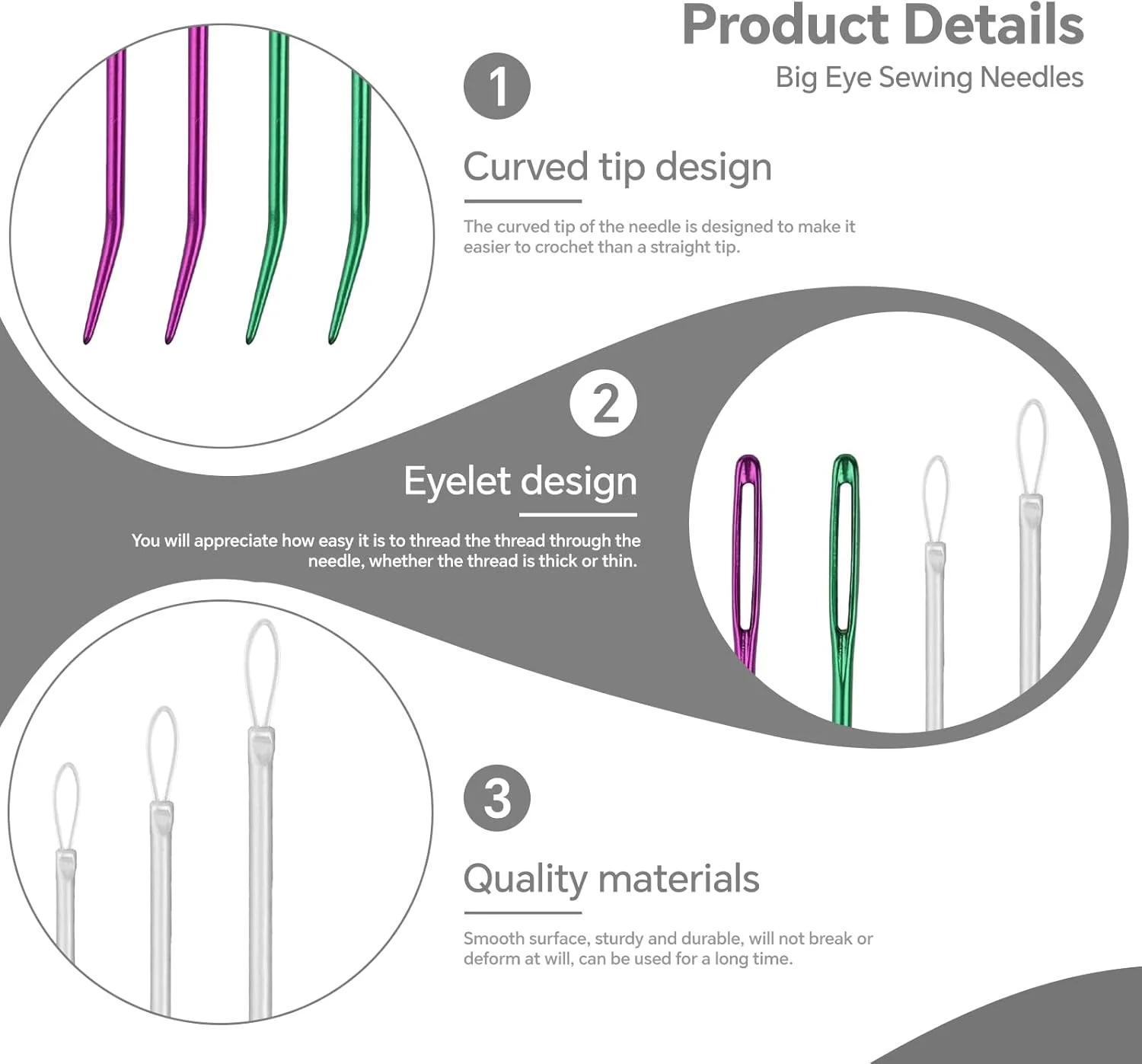 بسته 7 عددی سوزن های رفو، سوزن های پشمی 3 رنگ، سوزن های خیاطی، مناسب برای ژاکت، خیاطی، بافندگی، پشم، چرم دوزی دستی، بافندگی DIY، ست سوزن بافندگی، سوزن های رفو