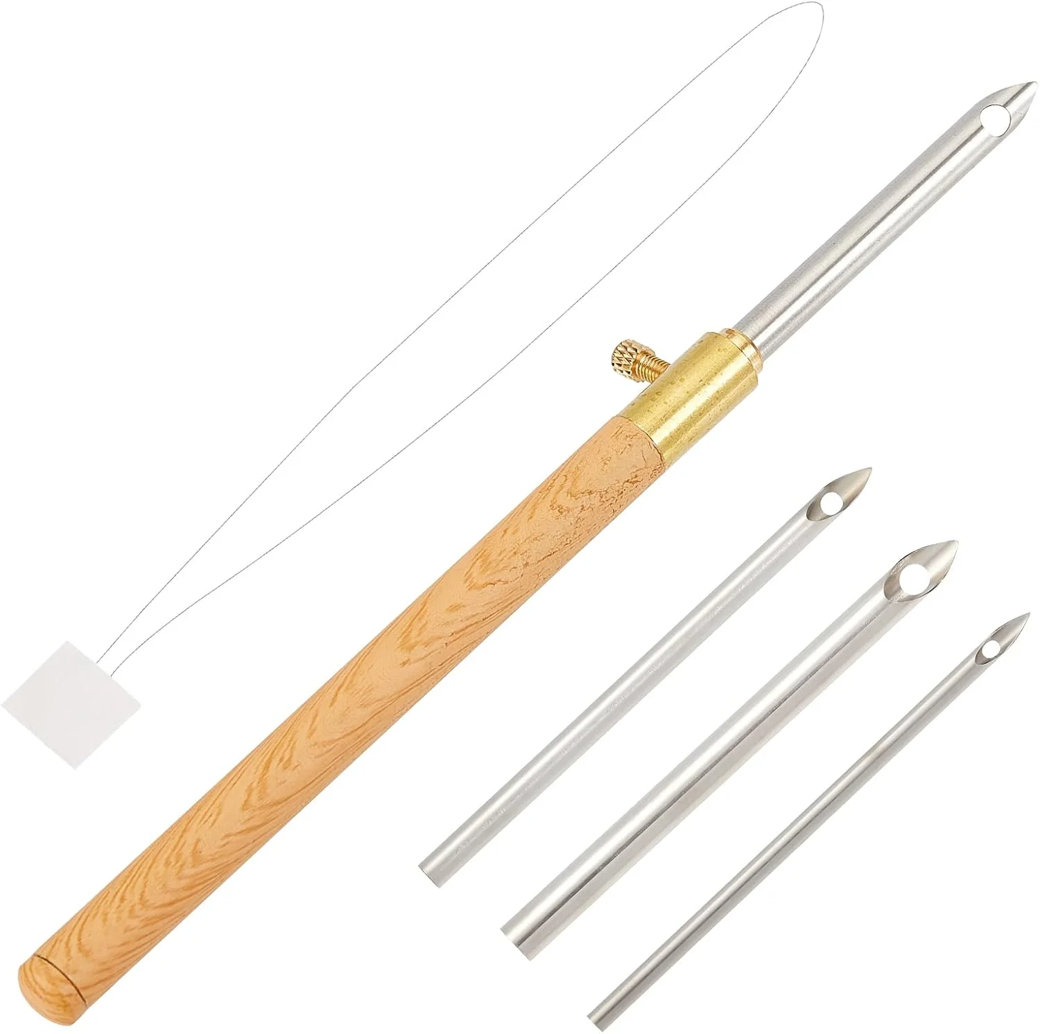 1 ست 5 عددی سوزن پانچ دسته دار لوله فلزی، لوازم سوزن پانچ، قلاب بافی فرش با سوزن پانچ، ابزار بافت گلدوزی و چاپ بافت چوبی برای نخ و کاموا