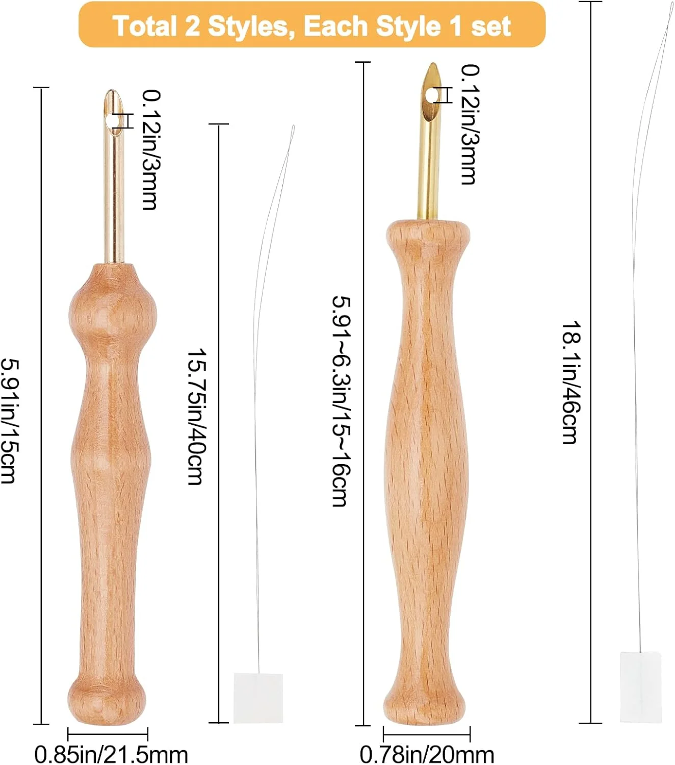 ست 2 عددی سوزن پانچ دسته چوبی با 2 سبک مختلف، لوله فلزی، لوازم سوزن پانچ چوب جامد، قلاب بافی فرش با چاپ بافت چوبی، ابزار بافندگی گلدوزی خیاطی برای نخ و کاموا ست 2 عددی سوزن پانچ دسته چوبی با 2 سبک مختلف، لوله فلزی، لوازم سوزن پانچ چوب جامد، قلاب بافی فرش با چاپ بافت چوبی، ابزار بافندگی گلدوزی خیاطی برای نخ و کاموا