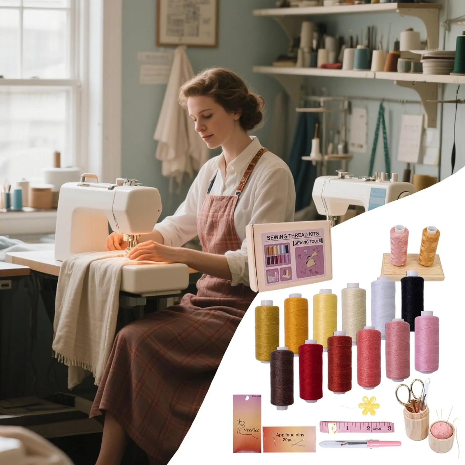 کیت نخ خیاطی | کیت سوزن و نخ 53 تکه، ابزار دوخت لوازم گلدوزی برای لحاف دوزی مبتدیان خانه بزرگسالان مدرسه فضای باز