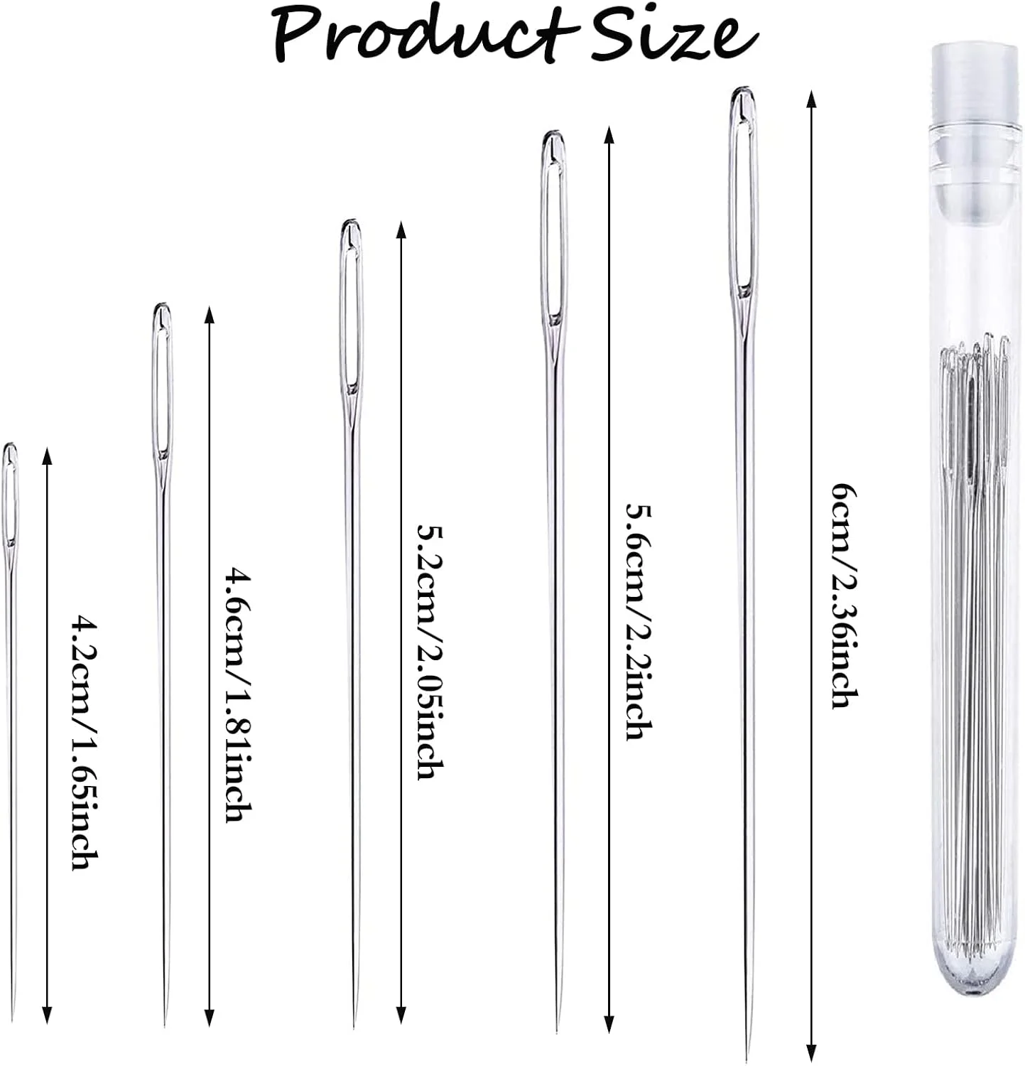 25 عدد سوزن بخیه تیز چشم بزرگ برای پروژه های بخیه، خیاطی و صنایع دستی، 5 سایز سوزن خیاطی دستی، سوزن های گلدوزی برای انواع سایزهای سوزن دوزی در لوله نگهداری شفاف