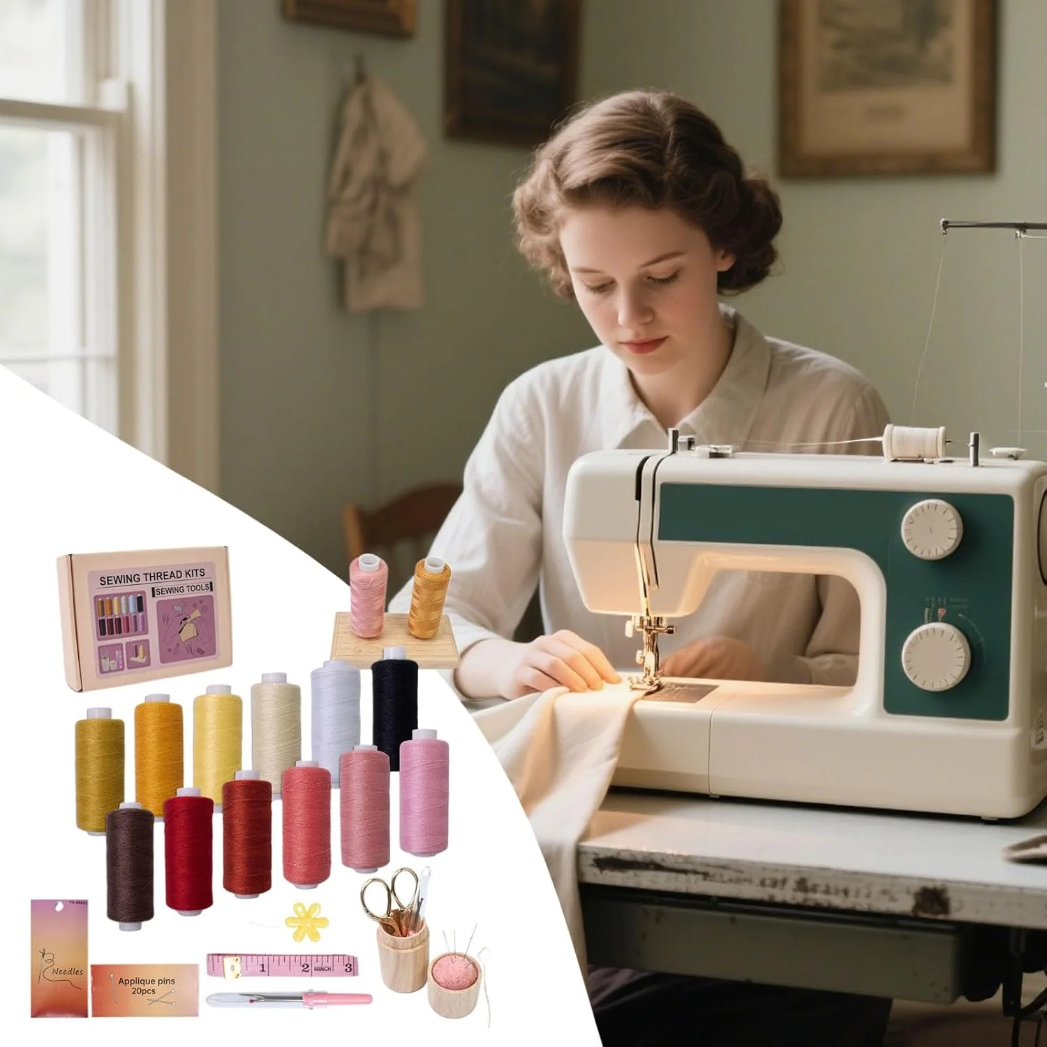 کیت نخ خیاطی | کیت سوزن و نخ 53 تکه، ابزار دوخت لوازم گلدوزی برای لحاف دوزی مبتدیان خانه بزرگسالان مدرسه فضای باز