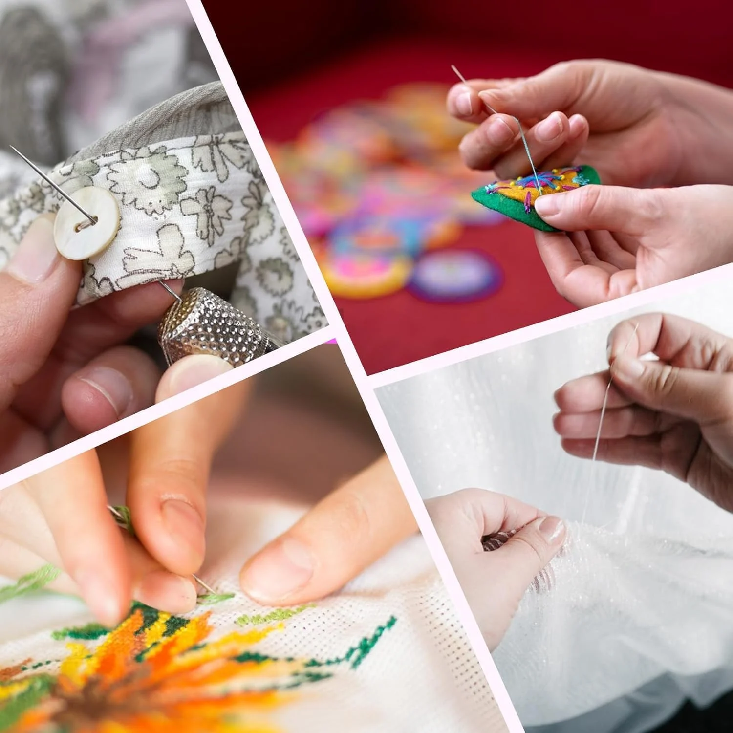 60 عدد سوزن خیاطی استیل ضد زنگ با سوراخ بزرگ و تیز، 60 عدد در سایزهای مختلف، کیت هنرهای دستی