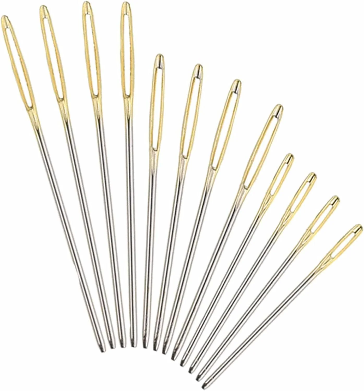 ست سوزن خیاطی استیل ضد زنگ 12 عددی با چشم بزرگ، طلایی، مناسب برای سرگرمی/خیاطی، سوزن های خیاطی دستی، گلدوزی، لحاف دوزی، رفو