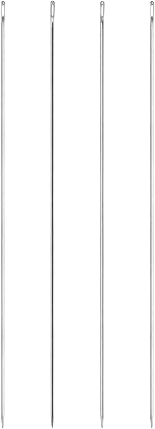 sourcing map 4 عدد سوزن روکش دوزی قطر 3 میلی متر 300 میلی متر (11.81 اینچ) فوق العاده بلند چشم بزرگ دوخت دوزندگی سوزن های دستی مستقیم فولاد ضد زنگ برای چرم ملیله دوزی تافتینگ تسمه
