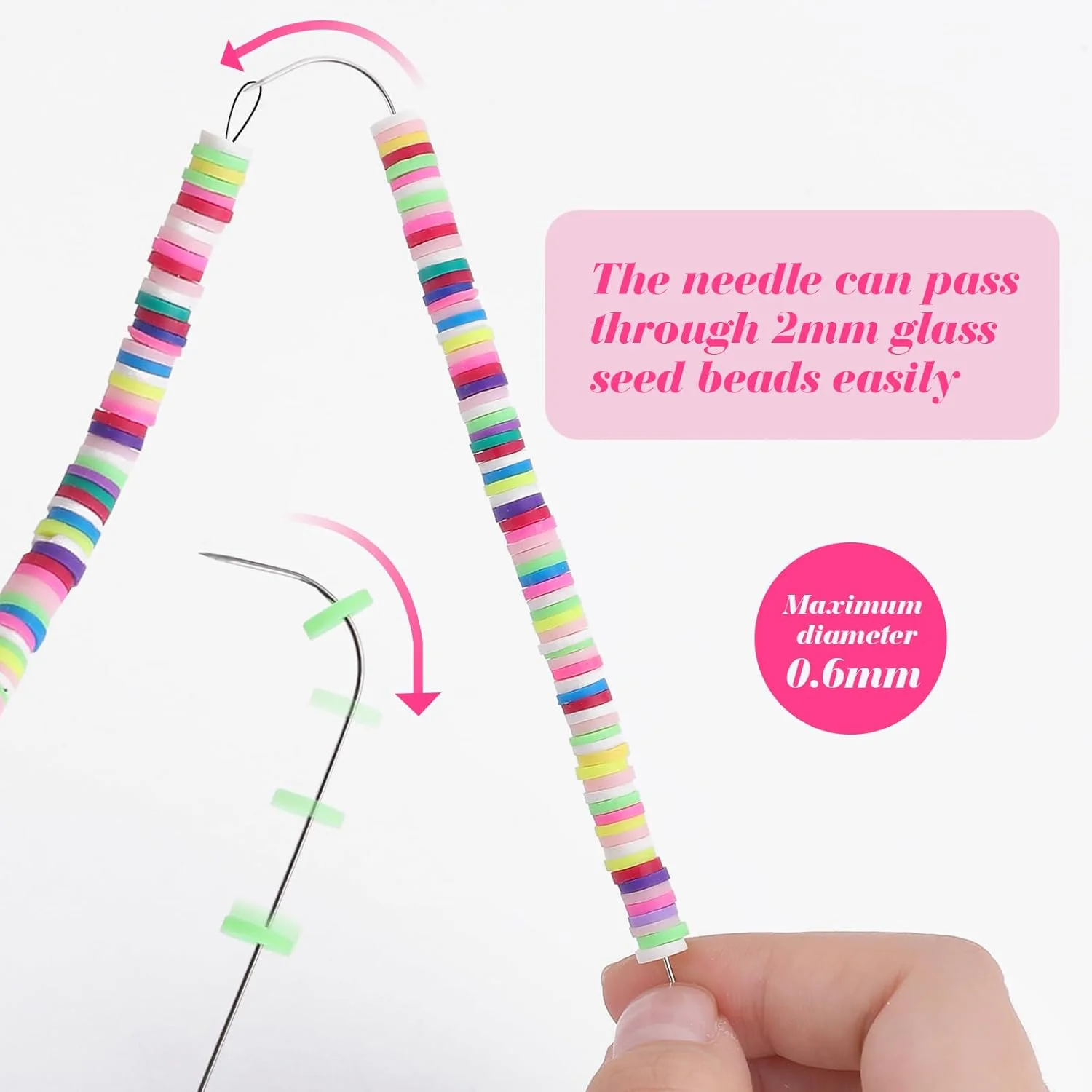 سوزن نخ‌کش مهره خمیده در یک انتها، استیل ضد زنگ نقره‌ای، سوزن‌های مهره‌زنی کارآمد برای اسپینر مهره، ساخت جواهرات DIY، مهره‌های کمری، دستبند، گردنبند، 3 عدد