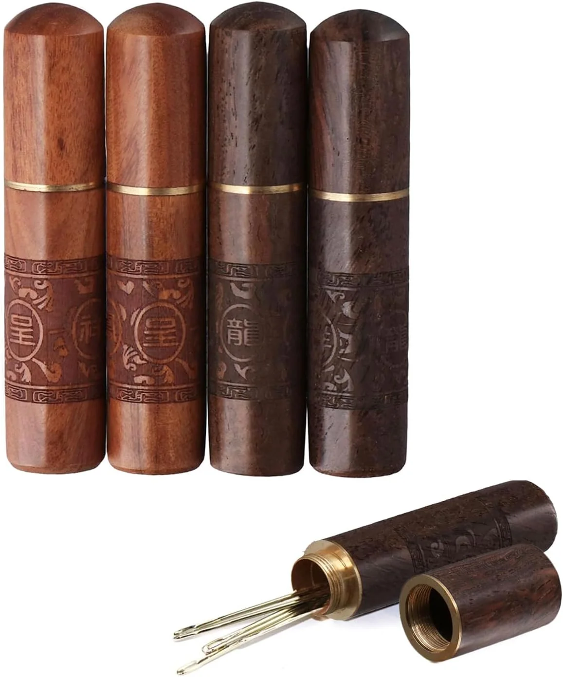 ست 4 عددی نگهدارنده سوزن خیاطی چوبی Uniquer، جعبه نگهداری سوزن چاپی با حکاکی رترو برای ابزارهای خیاطی DIY و لوازم جانبی صنایع دستی