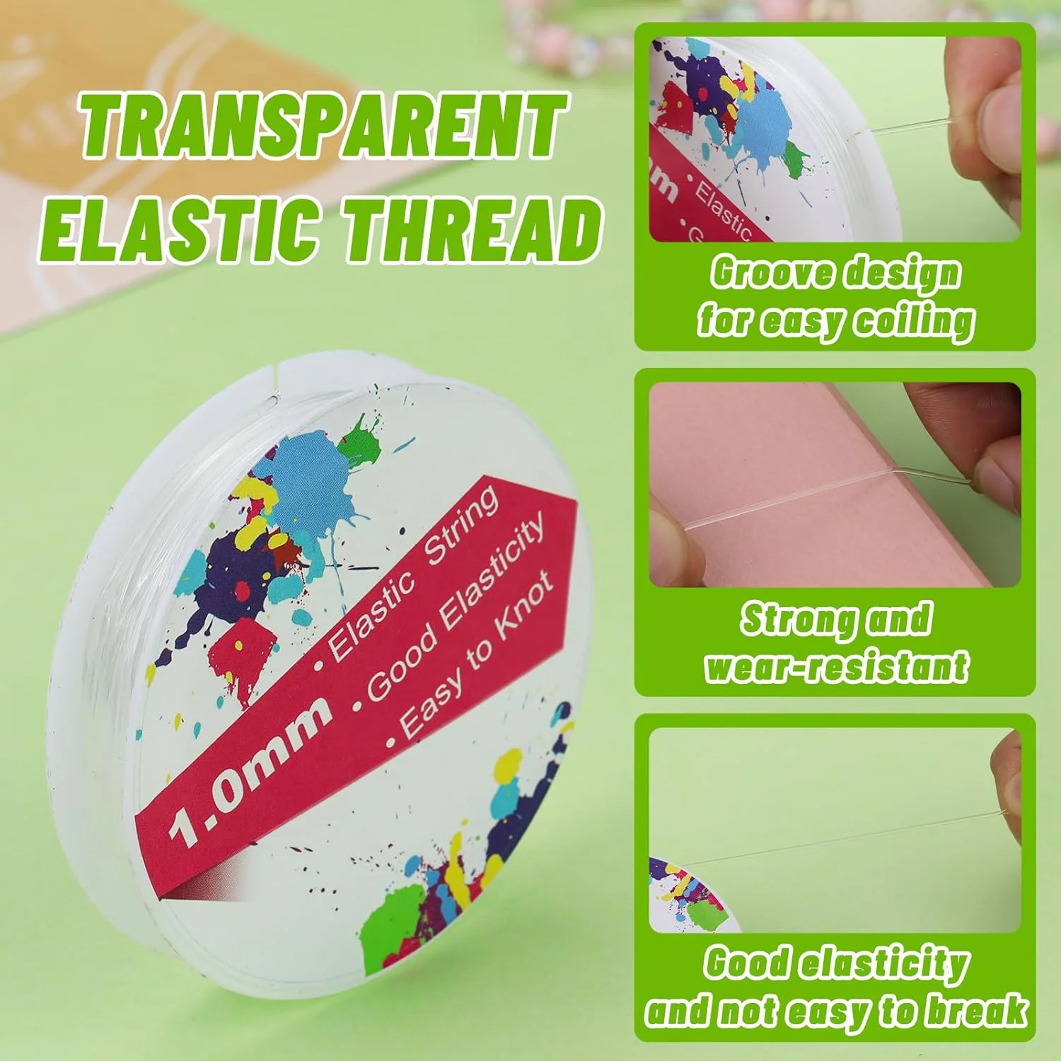 ست سوزن مهره دوزی UOOU شامل 27 عدد، سوزن های مهره دوزی دانه ای، 24 عدد سوزن مهره دوزی چشم بزرگ، نخ کشی الاستیک 1 میلی متری/رول برای دستبند، رشته مهره دوزی شفاف برای ساخت جواهرات