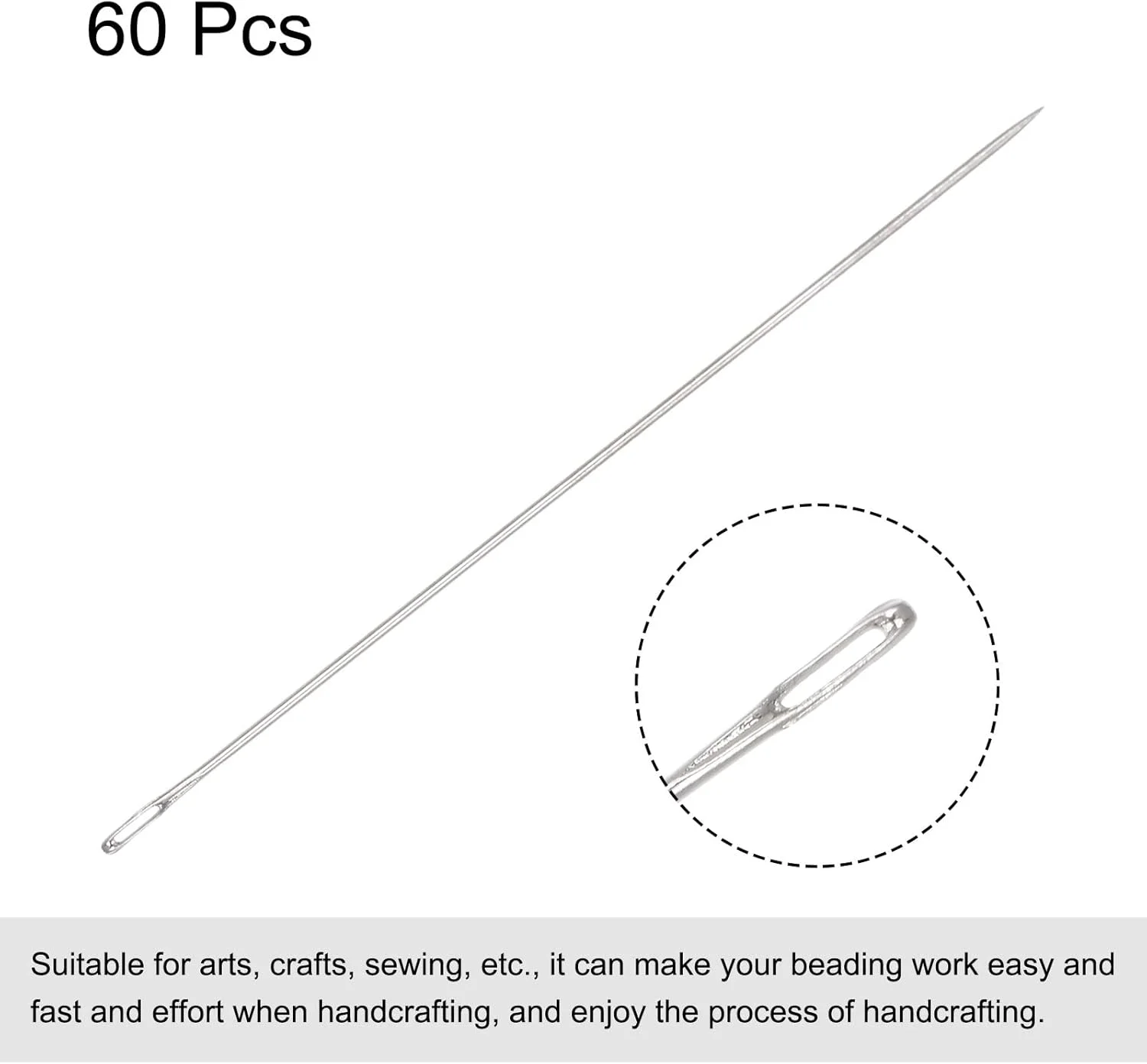 یوکسل 60 عدد سوزن مهره‌دوزی نازک، بلند، صاف، نخ‌های گلدوزی استیل ضد زنگ 5.1 سانتی‌متر
