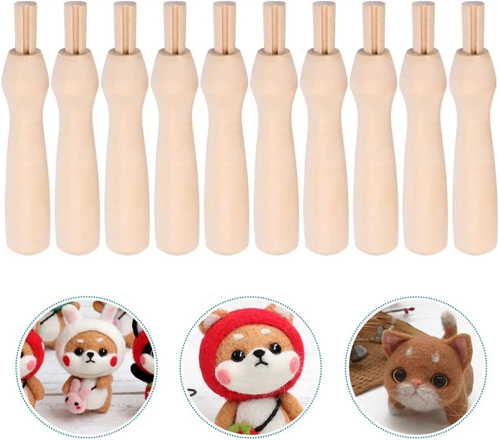 واکیوم 10 عدد قلم سوزن نمد زنی، دسته چوبی سوزن پانچ، دسته سوزن نمد دوزی، لوازم نمد زنی پشمی