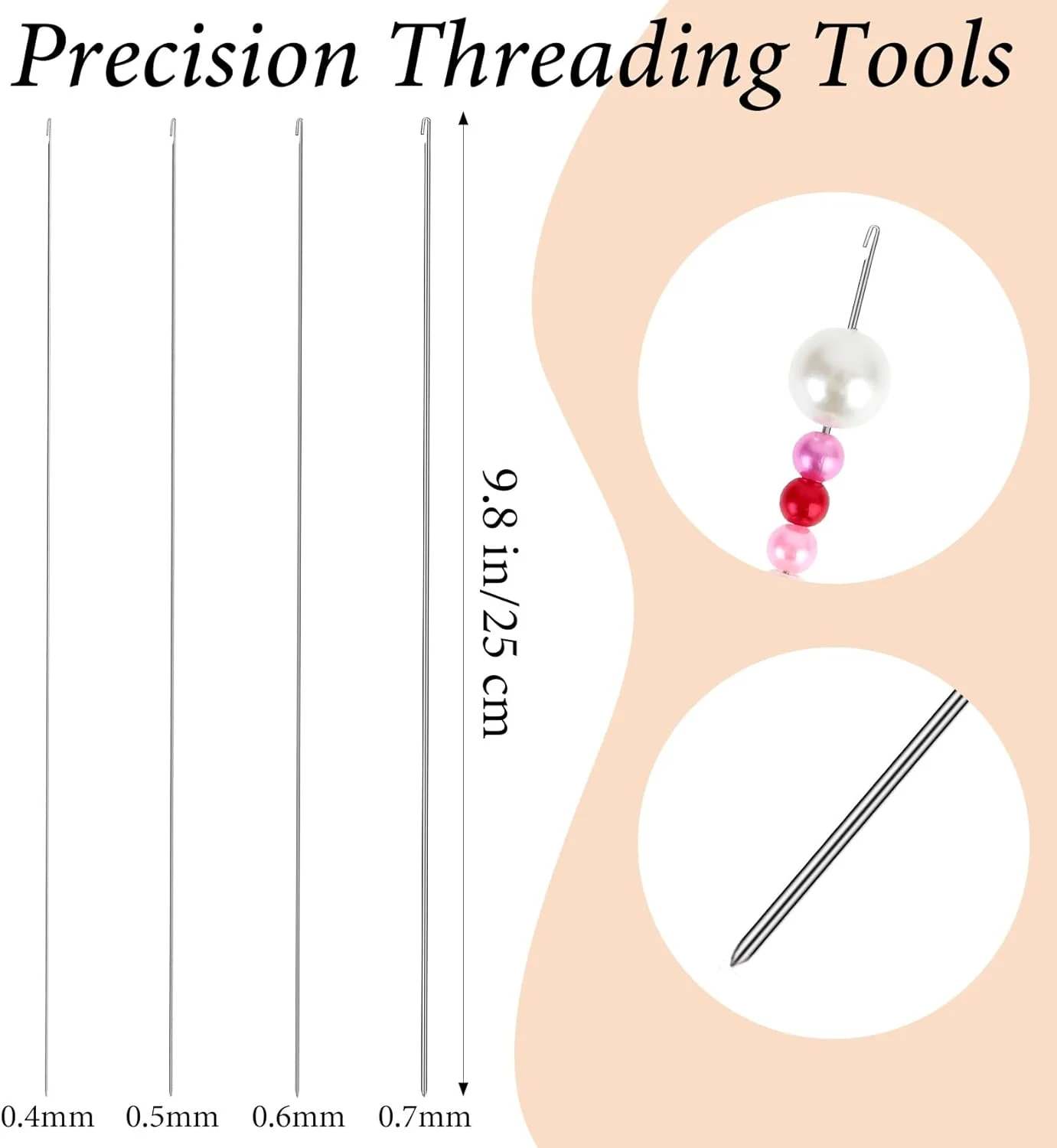 سوزن های مهره برای ساخت جواهرات، بسته 8 عددی ValueBargain سوزن مهره با ضخامت های مختلف به همراه ابزار دقیق نخ کشی برای صنایع دستی DIY و پروژه های مهره دوزی