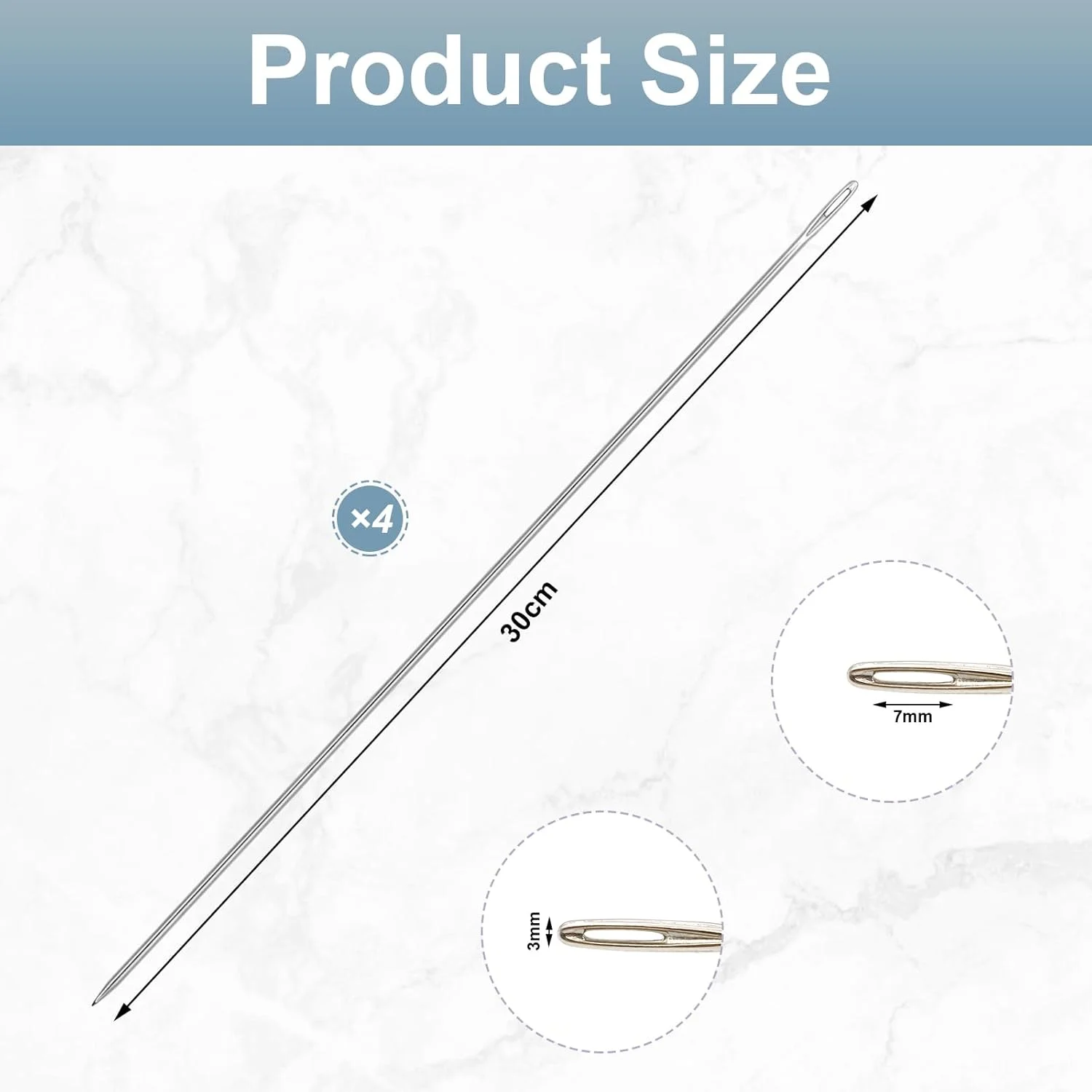 سوزن خیاطی بزرگ VEGCOO، 4 عدد سوزن خیاطی، سوزن های خیاطی بزرگ، سوزن خیاطی فوق العاده بلند برای خانه یا کار (نقره ای، 30 سانتی متر)