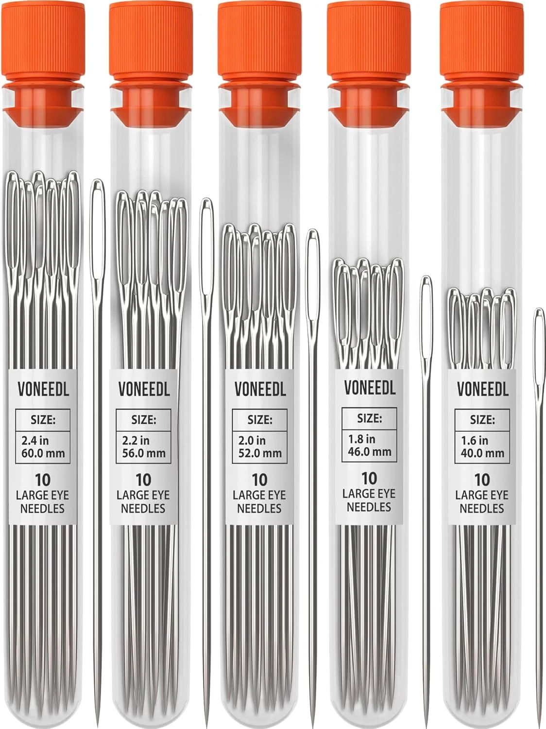 VONEEDL بسته 50 عددی سوزن های خیاطی محکم با چشمی بزرگ به همراه 5 محفظه نگهداری مناسب - سوزن های تیز با چشمی بزرگ برای نخ کردن آسان، خیاطی دستی، بافندگی، رفوگری، صنایع دستی و DIY VONEEDL بسته 50 عددی سوزن های خیاطی محکم با چشمی بزرگ به همراه 5 محفظه نگهداری مناسب - سوزن های تیز با چشمی بزرگ برای نخ کردن آسان، خیاطی دستی، بافندگی، رفوگری، صنایع دستی و DIY