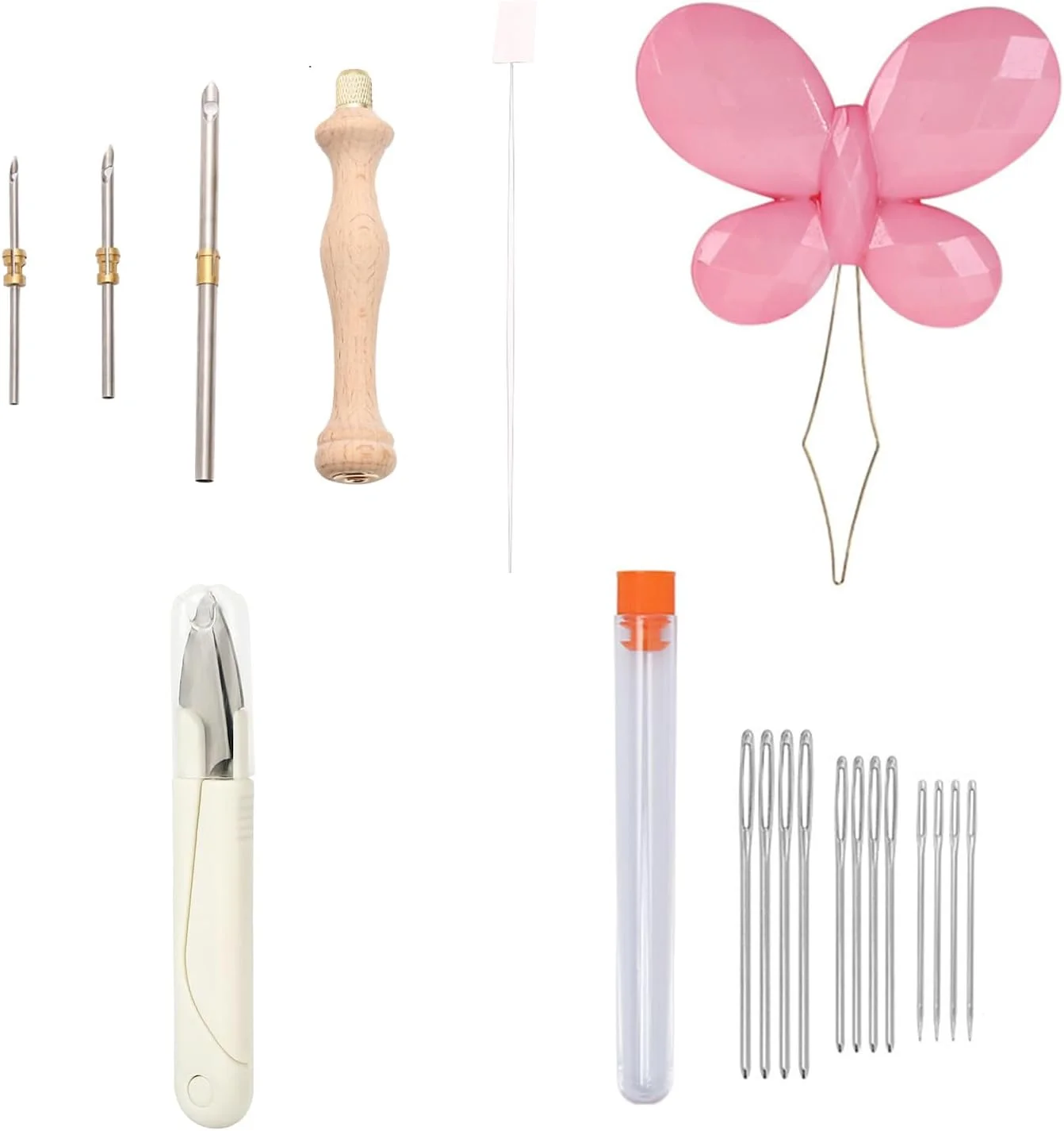 مجموعه ابزار پانچ سوزنی Wjelet، پانچ سوزنی چوبی قابل تنظیم، ابزار پانچ سوزنی قابل تنظیم، مجموعه سوزن های پانچ نخ چوبی برای گلدوزی نخ دندان مبتدی