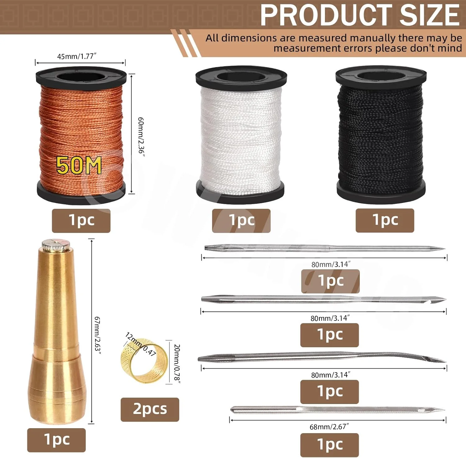 مجموعه سوزنهای درفش خیاطی چرم و برزنت Wokape شامل 10 عدد سوزنهای صاف و خمیده، 3 رنگ نخ نایلونی مومزده 50 متری با قرقره، دسته مسی، انگشتانه برای DIY و تعمیر چرم مجموعه سوزنهای درفش خیاطی چرم و برزنت Wokape شامل 10 عدد سوزنهای صاف و خمیده، 3 رنگ نخ نایلونی مومزده 50 متری با قرقره، دسته مسی، انگشتانه برای DIY و تعمیر چرم