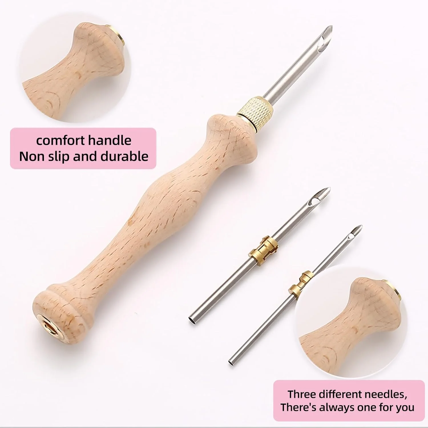 مجموعه ابزار پانچ سوزنی Wjelet، پانچ سوزنی چوبی قابل تنظیم، ابزار پانچ سوزنی قابل تنظیم، مجموعه سوزن های پانچ نخ چوبی برای گلدوزی نخ دندان مبتدی