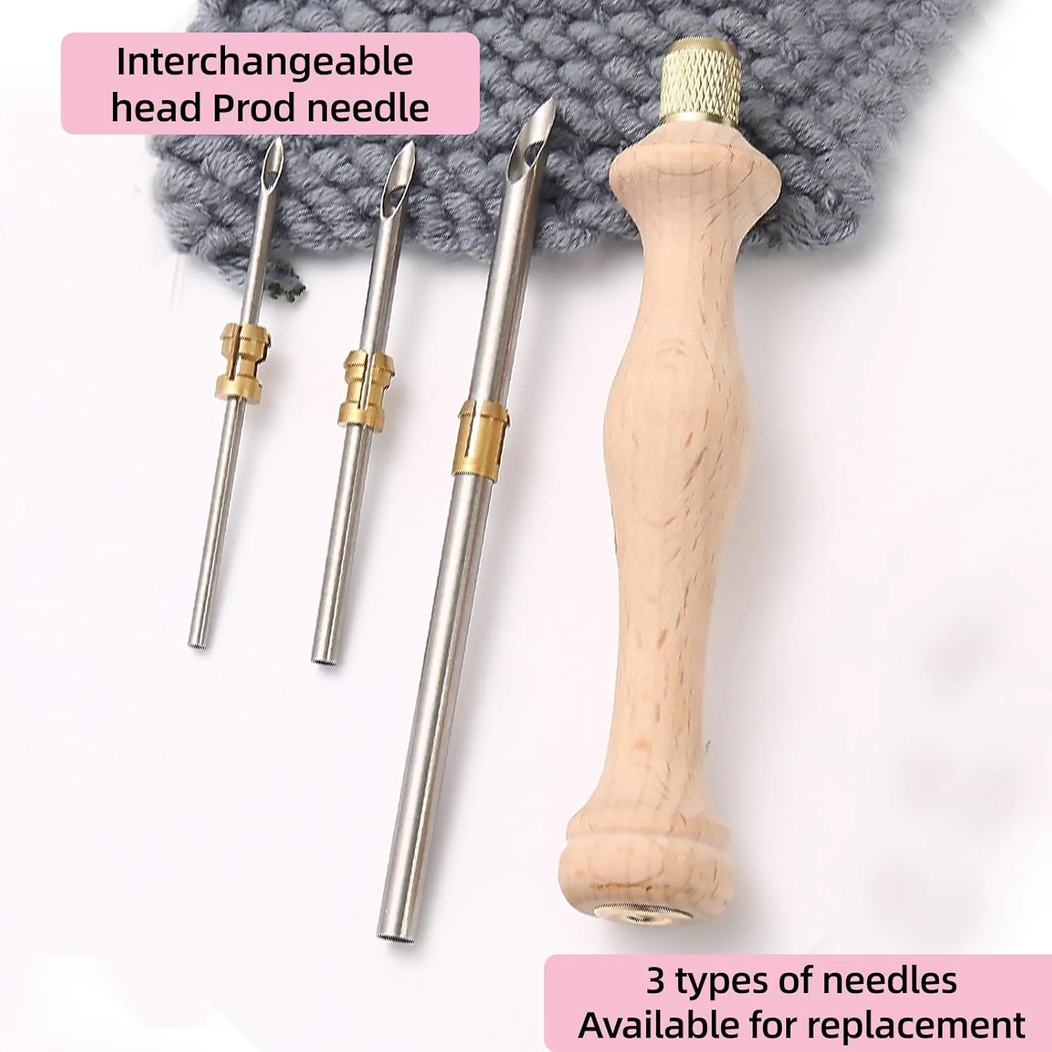 مجموعه ابزار پانچ سوزنی Wjelet، پانچ سوزنی چوبی قابل تنظیم، ابزار پانچ سوزنی قابل تنظیم، مجموعه سوزن های پانچ نخ چوبی برای گلدوزی نخ دندان مبتدی