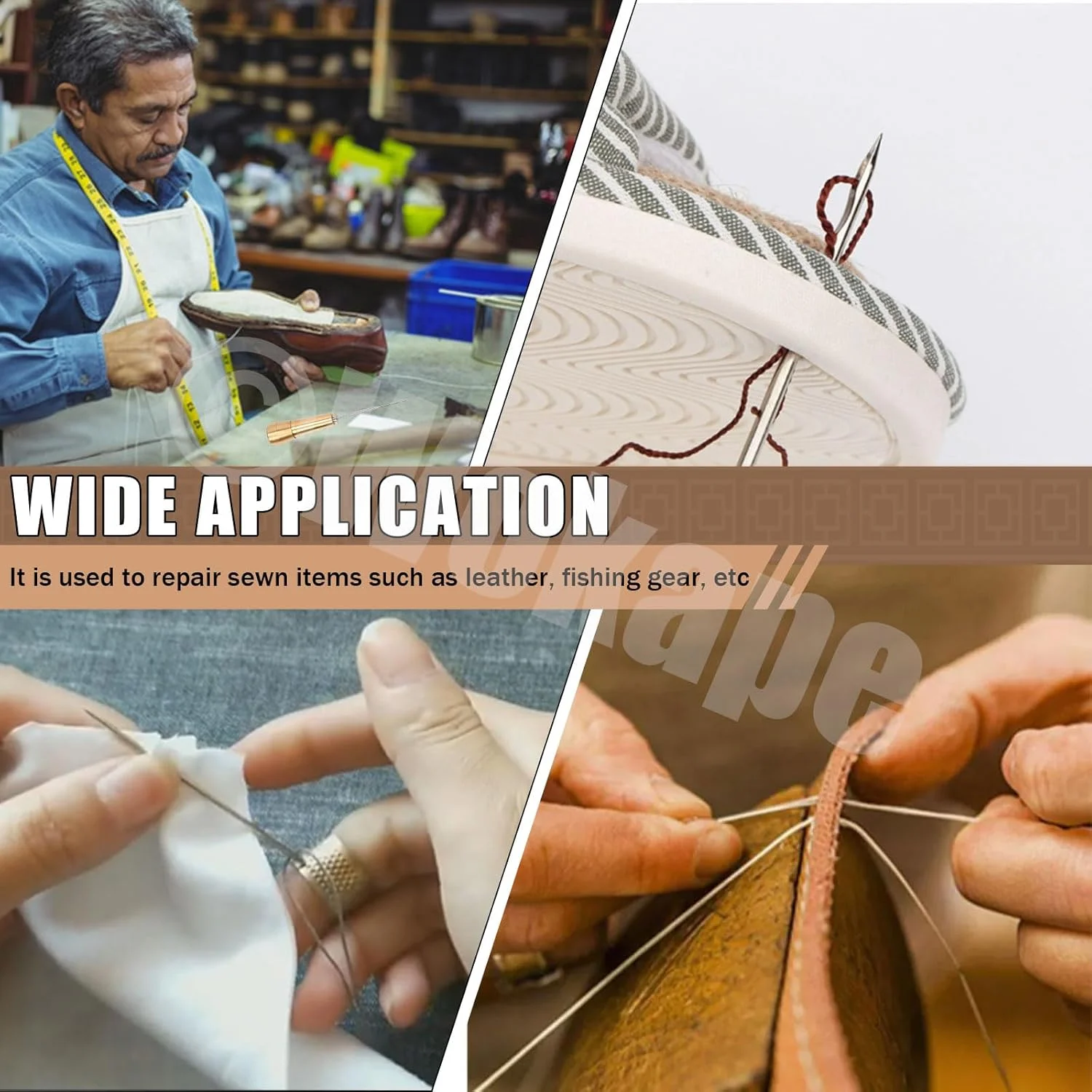 مجموعه سوزنهای درفش خیاطی چرم و برزنت Wokape شامل 10 عدد سوزنهای صاف و خمیده، 3 رنگ نخ نایلونی مومزده 50 متری با قرقره، دسته مسی، انگشتانه برای DIY و تعمیر چرم مجموعه سوزنهای درفش خیاطی چرم و برزنت Wokape شامل 10 عدد سوزنهای صاف و خمیده، 3 رنگ نخ نایلونی مومزده 50 متری با قرقره، دسته مسی، انگشتانه برای DIY و تعمیر چرم