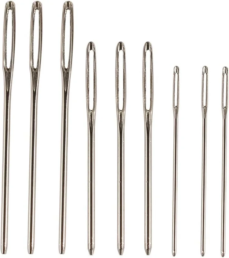 YSSZAM ست 9 عددی سوزن چشم بزرگ نقره ای، سوزن نخ گلدوزی استیل ضد زنگ، سوزن گلدوزی برای خیاطی دستی، سوزن های خیاطی دستی چشم بزرگ سوزن های تیز خیاطی