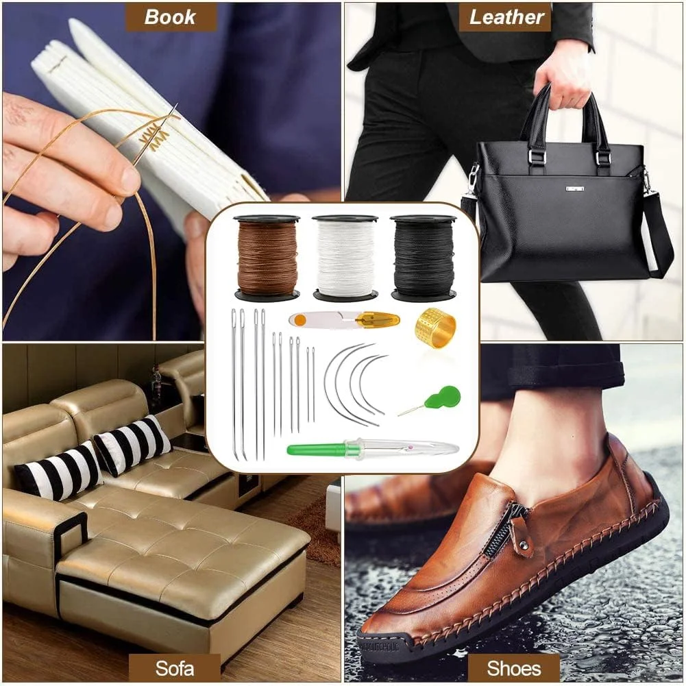 کیت تعمیرات روکش مبلمان Yontree YF شامل 17 قطعه، سوزن و نخ خیاطی چرم، ابزار دوخت دستی با سوزن های نوع C برای ساخت بوم، فرش، کیف پول و خز
