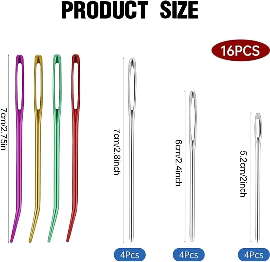 ZKSXOA 16 عدد سوزن های ضخیم ته گرد با سوراخ بزرگ، سوزن های بافتنی کاموا، سوزن لحاف دوزی با سوراخ بزرگ، سوزن های کوک زنی، سوزن های خیاطی دستی، سوزن های پشمی، برای پروژه های قلاب بافی