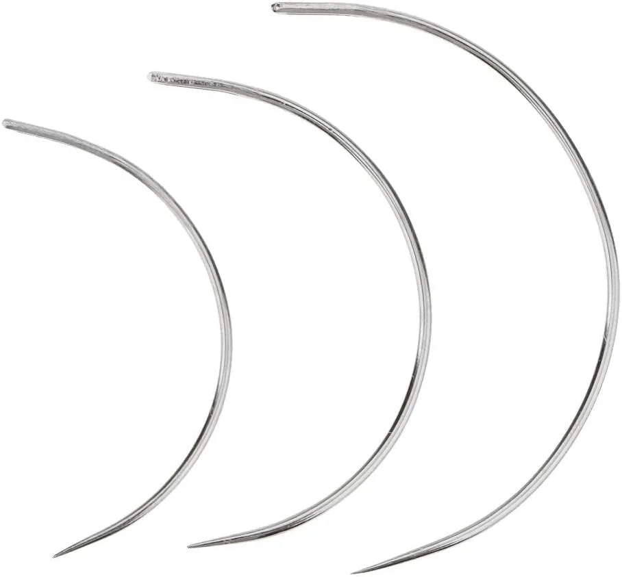 سوزن های خمیده زالاتی، 3 عدد سوزن خیاطی برای تعمیرات خیاطی، فرش، چرم، بوم، بافتنی - نقره ای