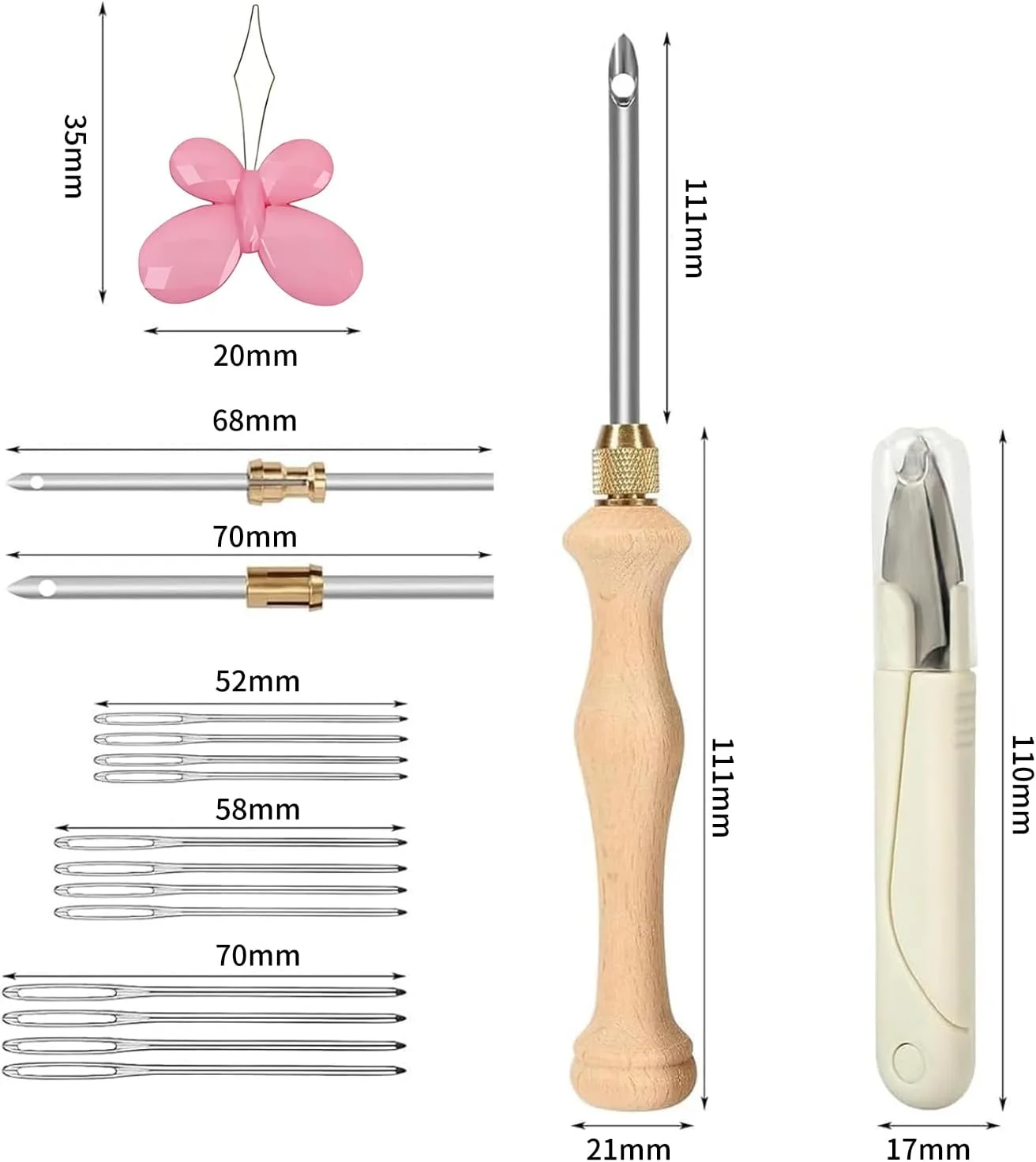 ست پانچ نیدل Yuiturt، کیت گلدوزی پانچ نیدل قابل تنظیم با ابزار چوبی، پانچ نیدل چوبی قابل تنظیم، کیت دوخت پانچ برای مبتدیان برای صنایع دستی DIY و قلاب بافی فرش و چرم دوزی
