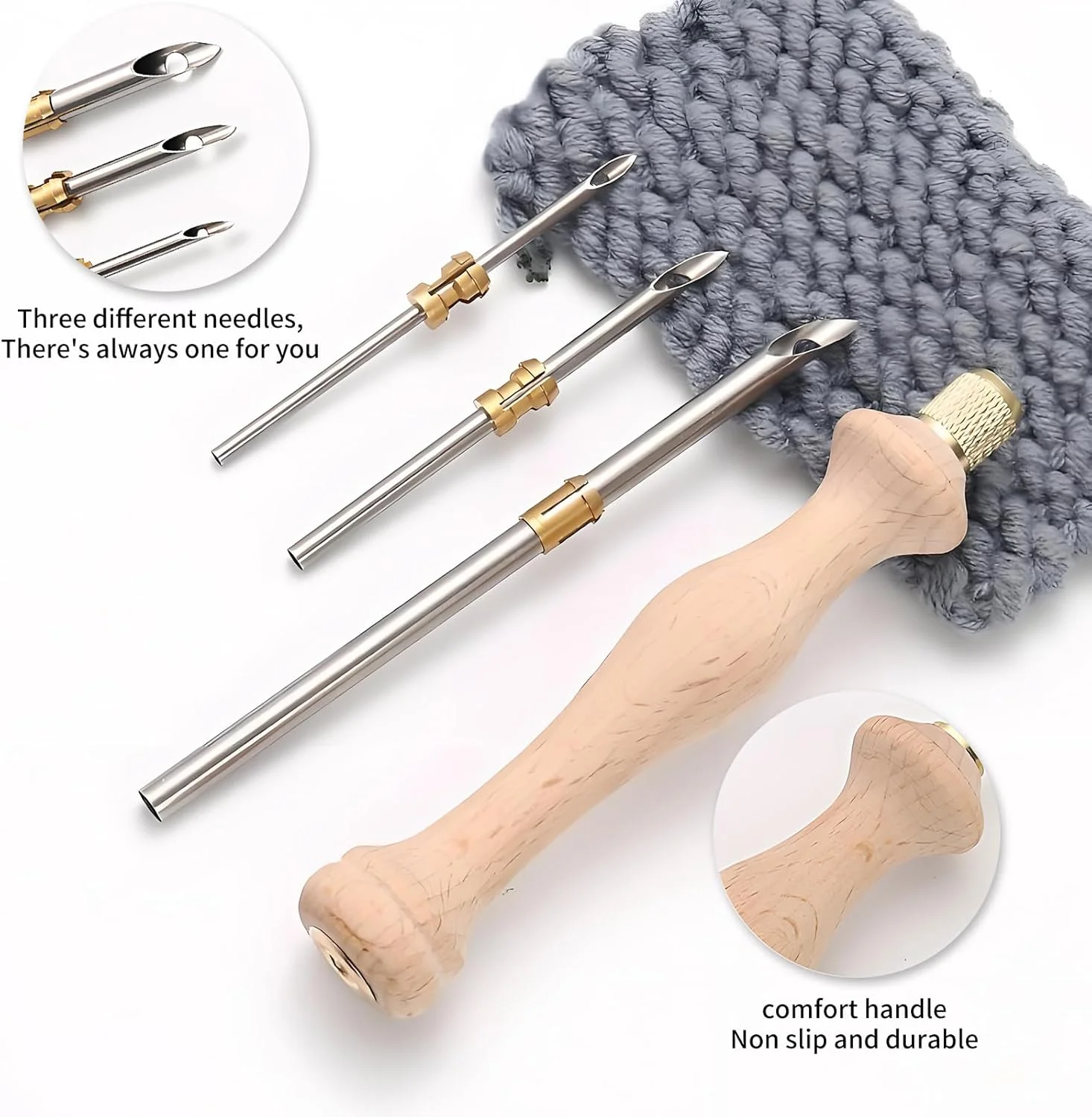 ست پانچ نیدل Yuiturt، کیت گلدوزی پانچ نیدل قابل تنظیم با ابزار چوبی، پانچ نیدل چوبی قابل تنظیم، کیت دوخت پانچ برای مبتدیان برای صنایع دستی DIY و قلاب بافی فرش و چرم دوزی