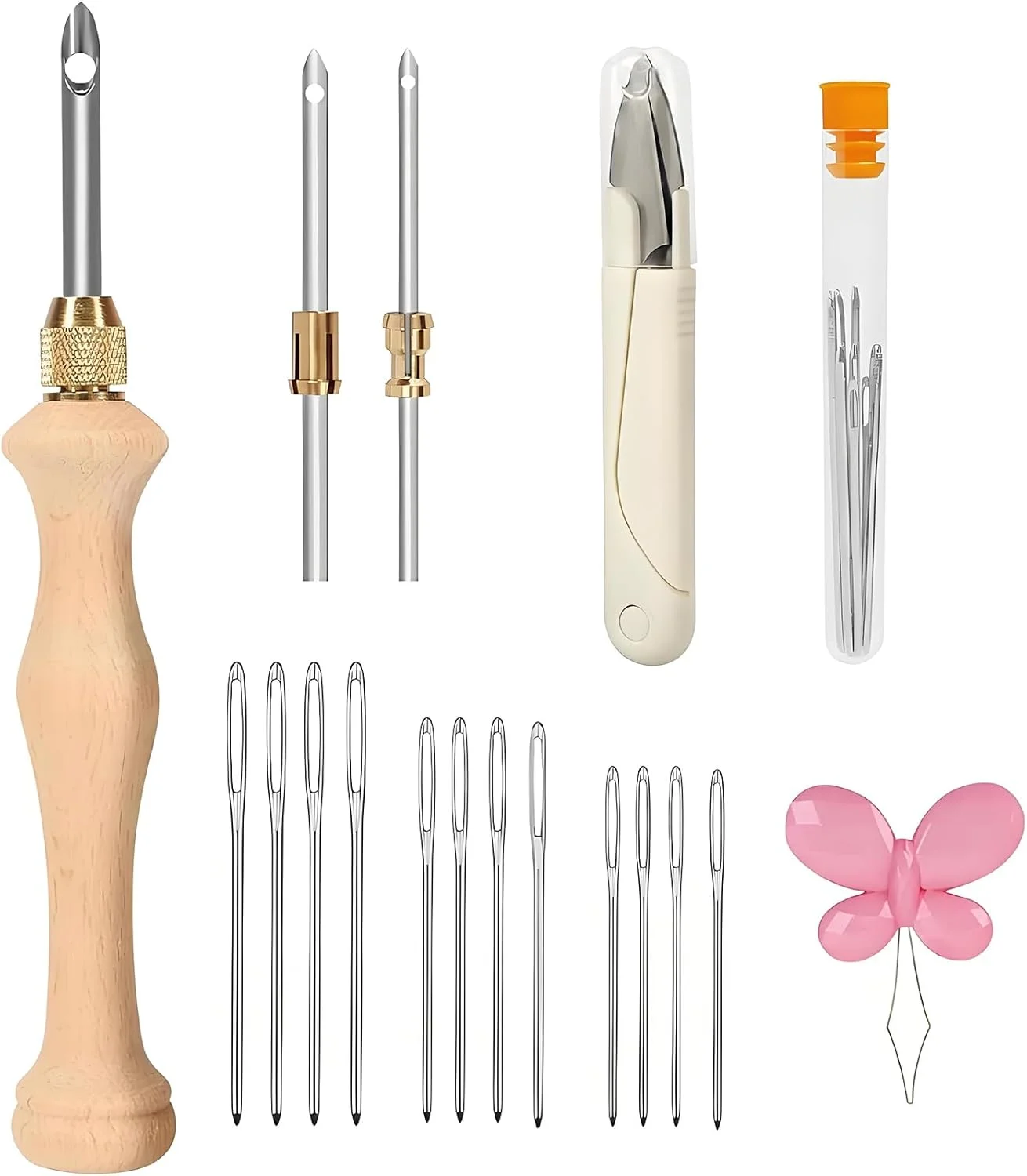 ست پانچ سوزنی Yuiturt، کیت گلدوزی پانچ سوزنی قابل تنظیم با ابزار چوبی، پانچ سوزنی چوبی قابل تنظیم، کیت دوخت پانچ برای مبتدیان برای صنایع دستی DIY و قلاب بافی فرش و چرم دوزی