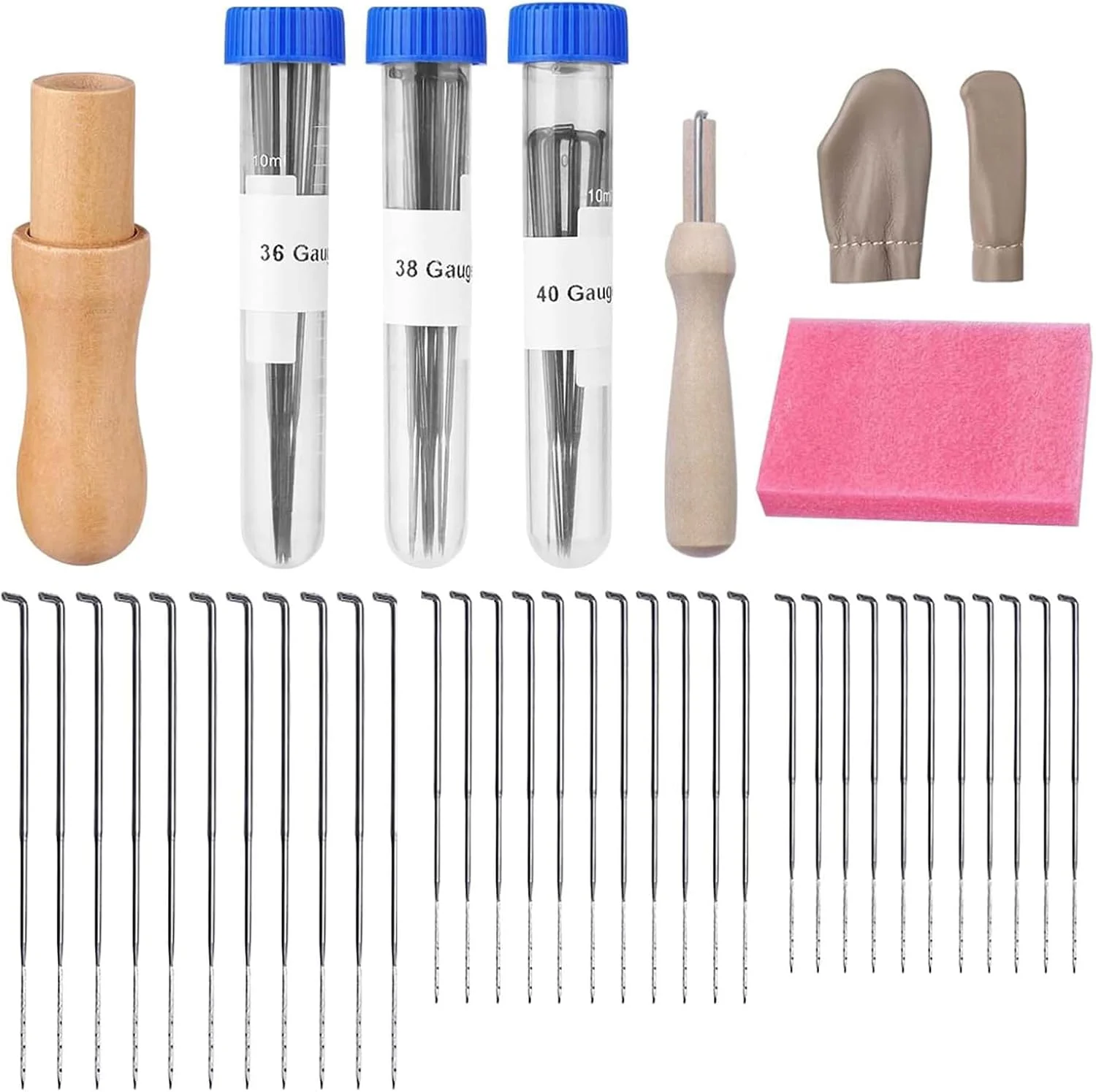 ست نمد دوزی YUDAWN، ست سوزن نمد دوزی 38 تکه، ست ابزار نمد دوزی پشمی، ست مبتدی نمد دوزی، لوازم جانبی نمد دوزی با پد فوم انگشتی و سوزن در 3 اندازه برای نمد دوزی خشک