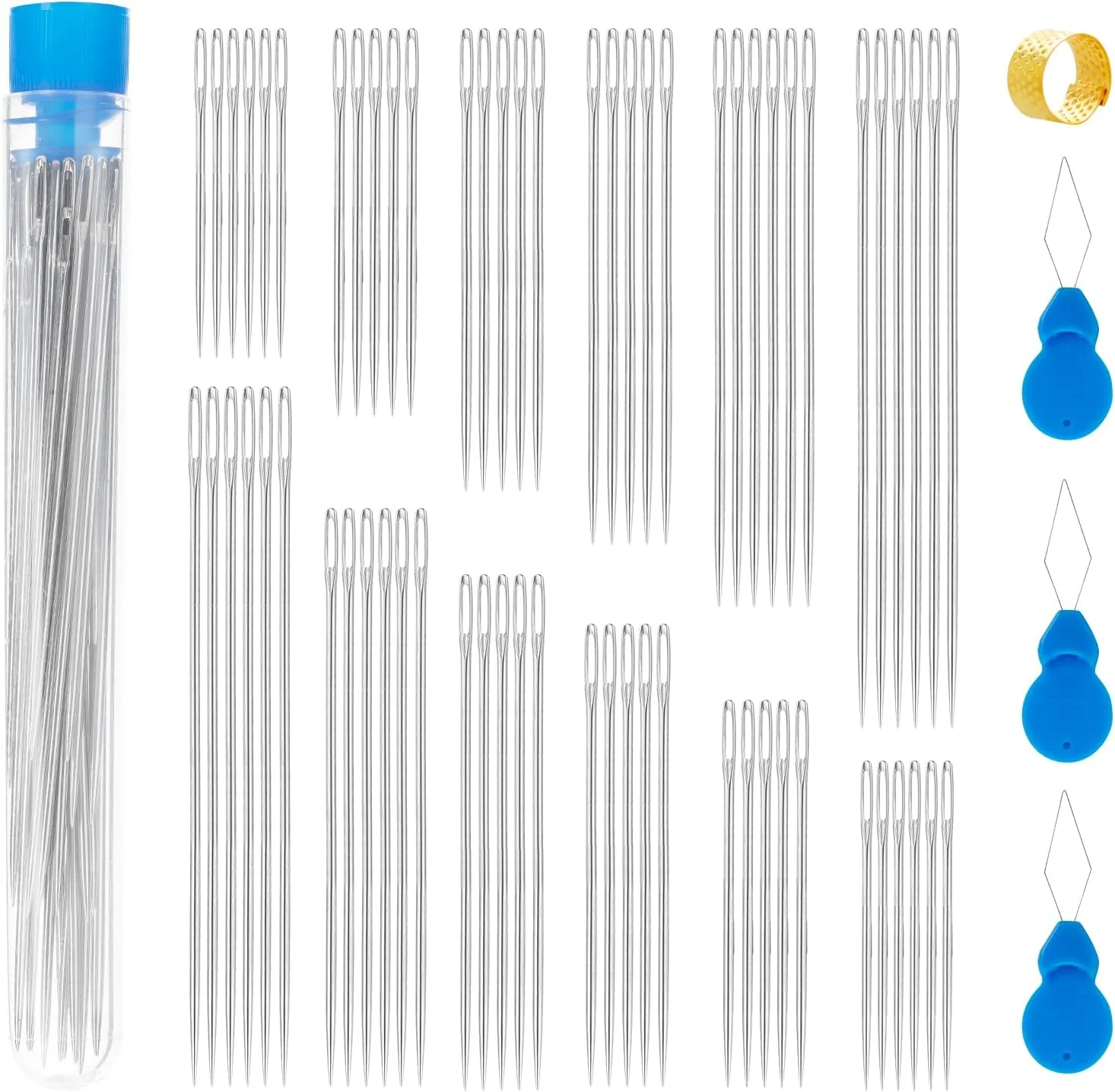 Ybxjges 60 عدد سوزن خیاطی چشم بزرگ برای چرم، 6 سایز سوزن خیاطی دستی سوزن نخ گلدوزی برای صنایع دستی هنری خیاطی دستی