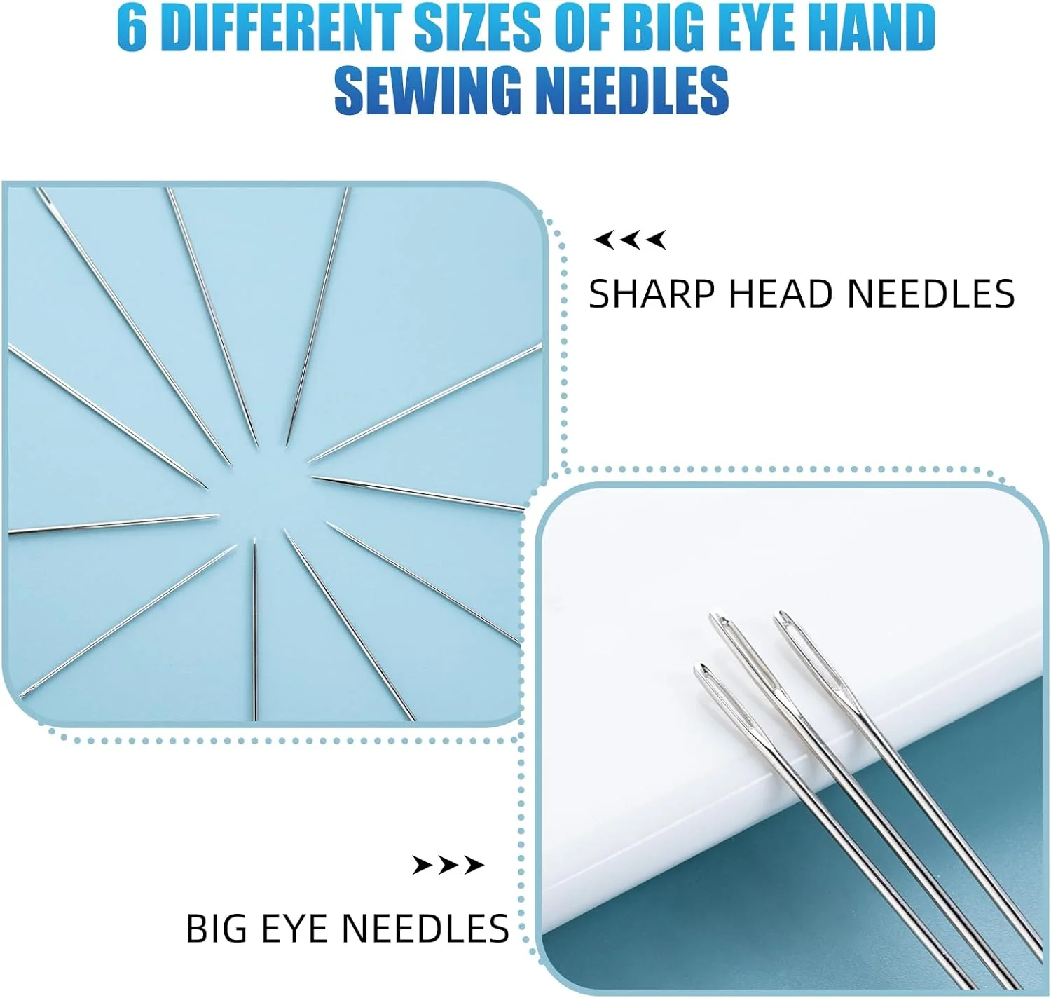 Ybxjges 60 عدد سوزن خیاطی چشم بزرگ برای چرم، 6 سایز سوزن خیاطی دستی سوزن نخ گلدوزی برای صنایع دستی هنری خیاطی دستی Ybxjges 60 عدد سوزن خیاطی چشم بزرگ برای چرم، 6 سایز سوزن خیاطی دستی سوزن نخ گلدوزی برای صنایع دستی هنری خیاطی دستی
