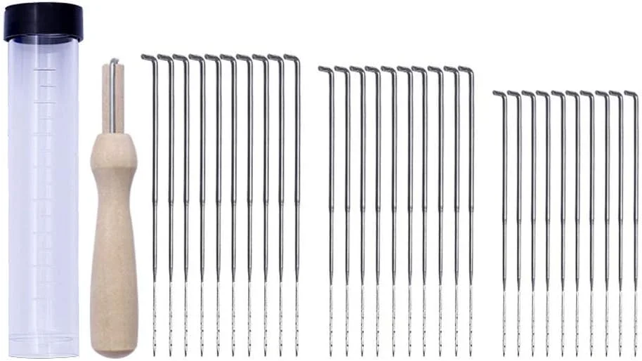 مجموعه سوزن نمدی شینجیدا 30 عددی در 3 سایز مختلف به همراه بطری شفاف، 1 دسته چوبی، کیت سوزن نمدی، ست ابزار نمدی پین DIY