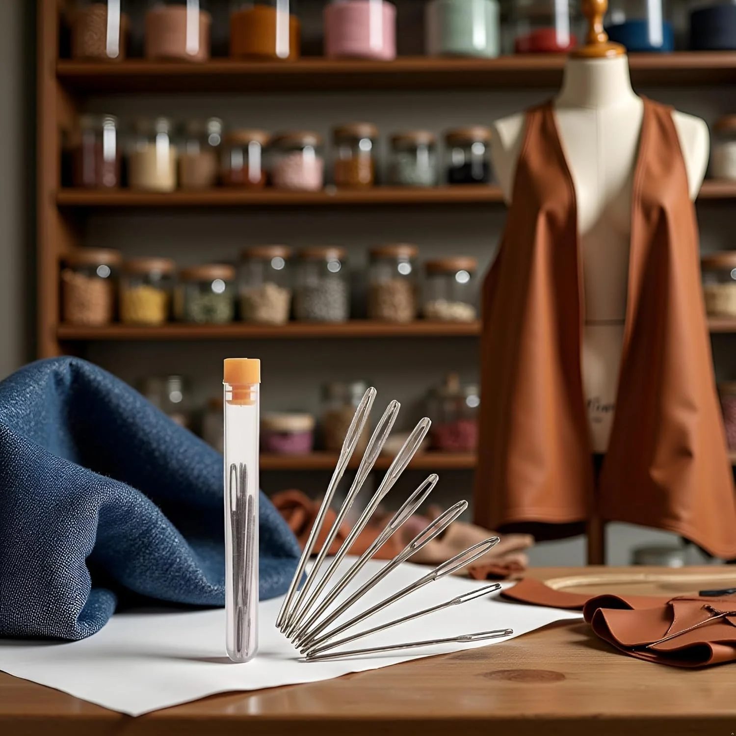 یوان هولومید ست 9 عددی سوزن فلزی چشم بزرگ نقره ای، سوزن های خیاطی چشم بزرگ، ابزار گلدوزی استیل ضد زنگ، لوازم خیاطی چرمی، سوزن های تیز خیاطی